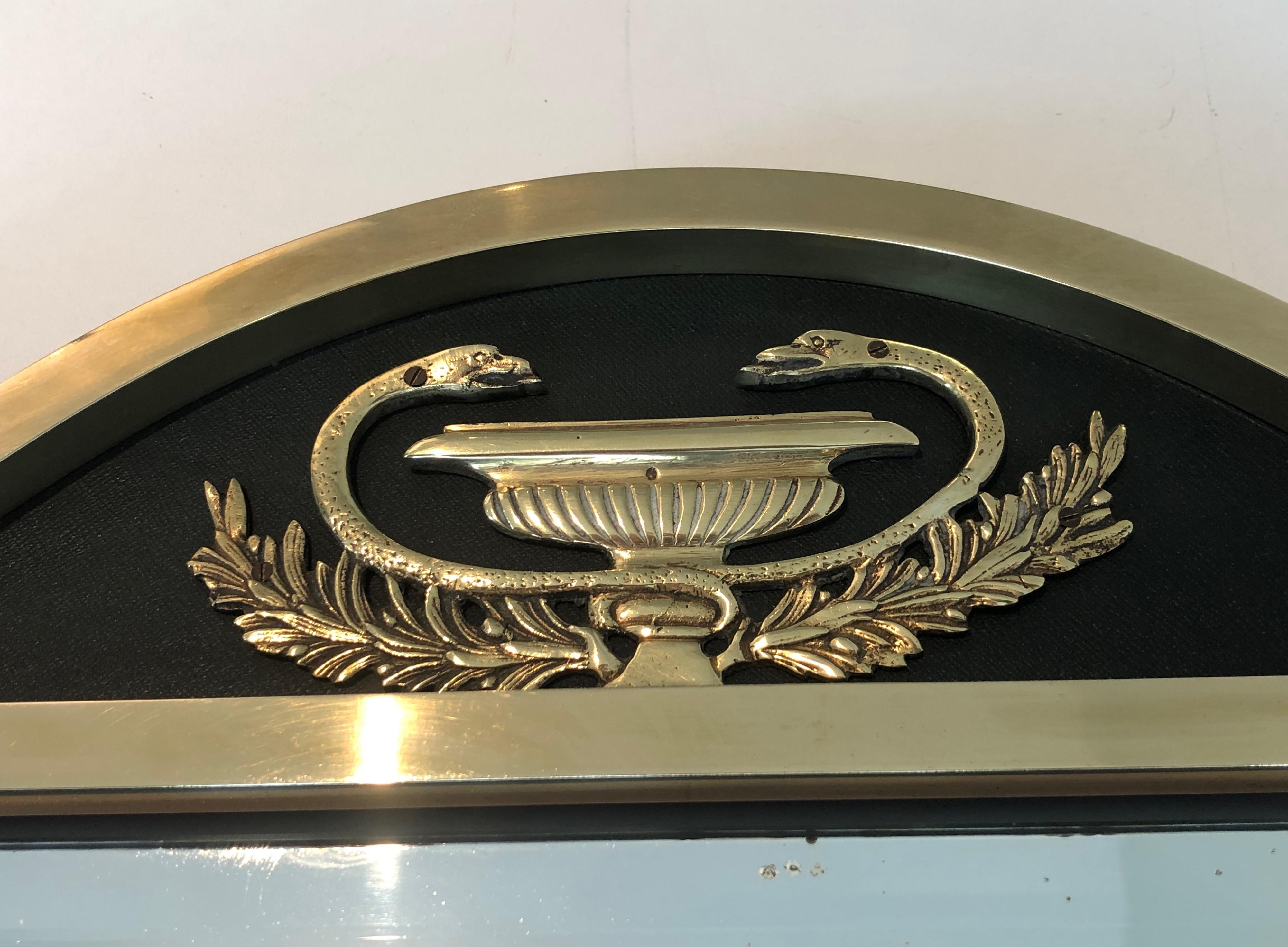 Neoclassical Style Brass and Lacquered Metal Mirror with Cup and Swan Necks. For Sale 13