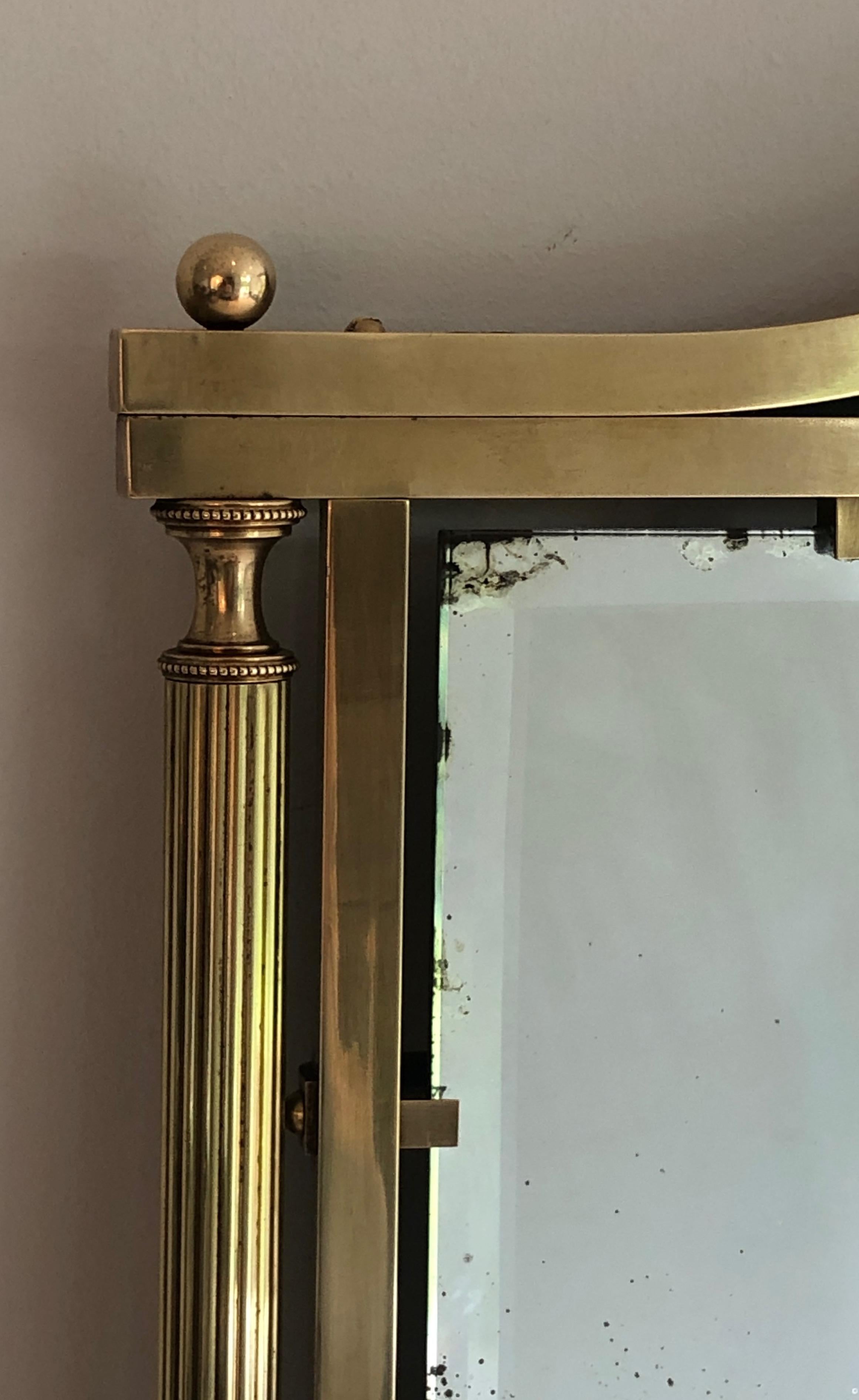 French Neoclassical Style Brass and Lacquered Metal Mirror with Cup and Swan Necks. For Sale