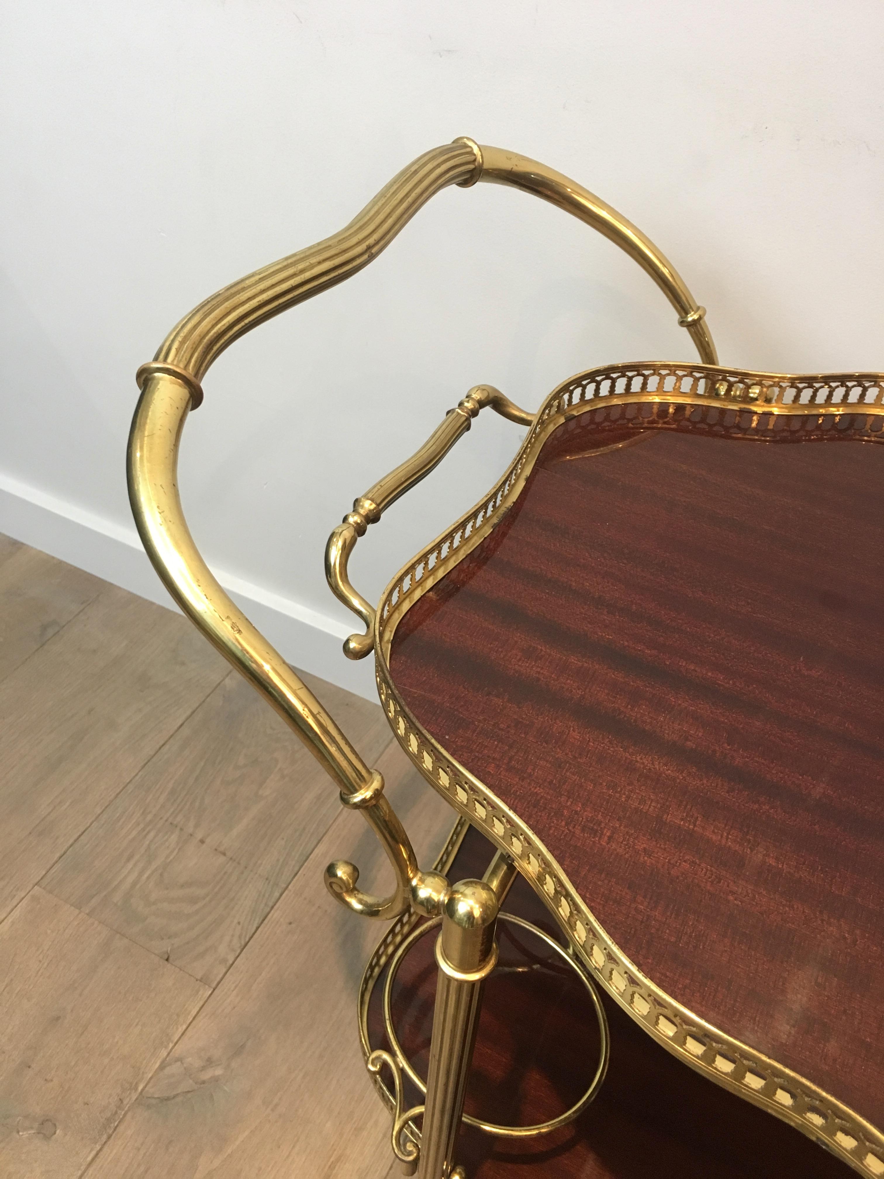 Neoclassical Style Brass and Mahogany Bar Cart with Removable Trays 5