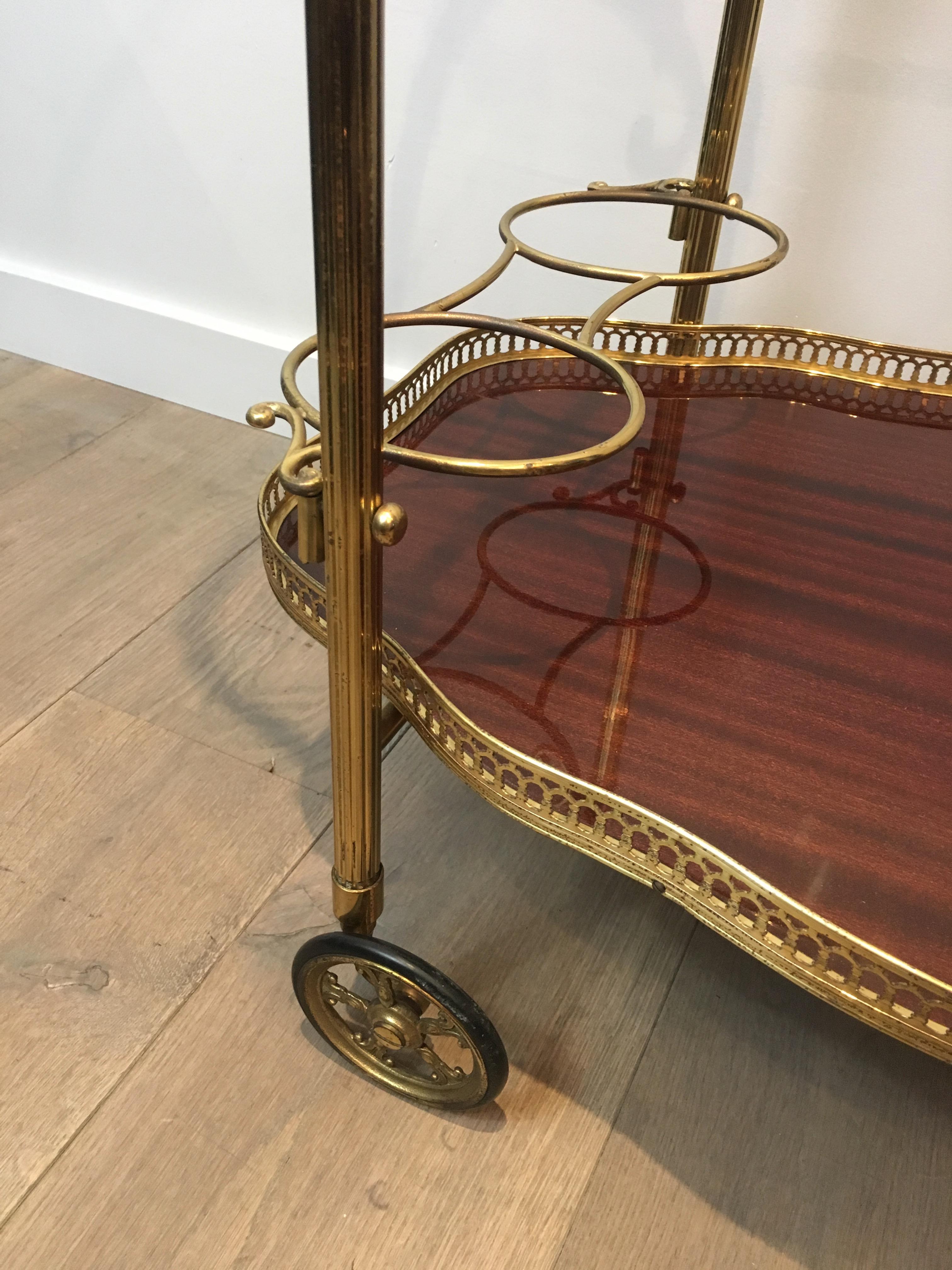 Neoclassical Style Brass and Mahogany Bar Cart with Removable Trays 6