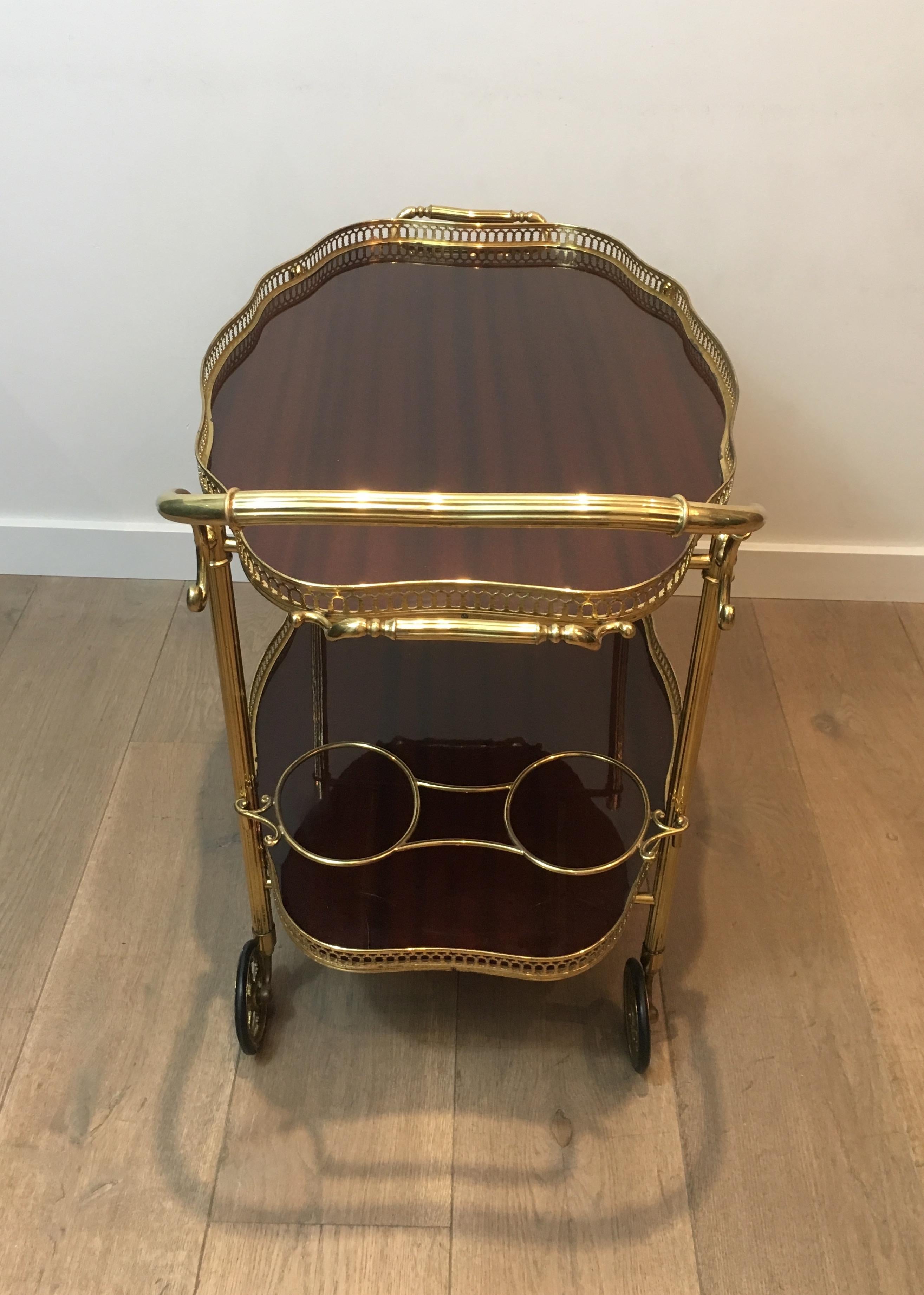 Neoclassical Style Brass and Mahogany Bar Cart with Removable Trays 7