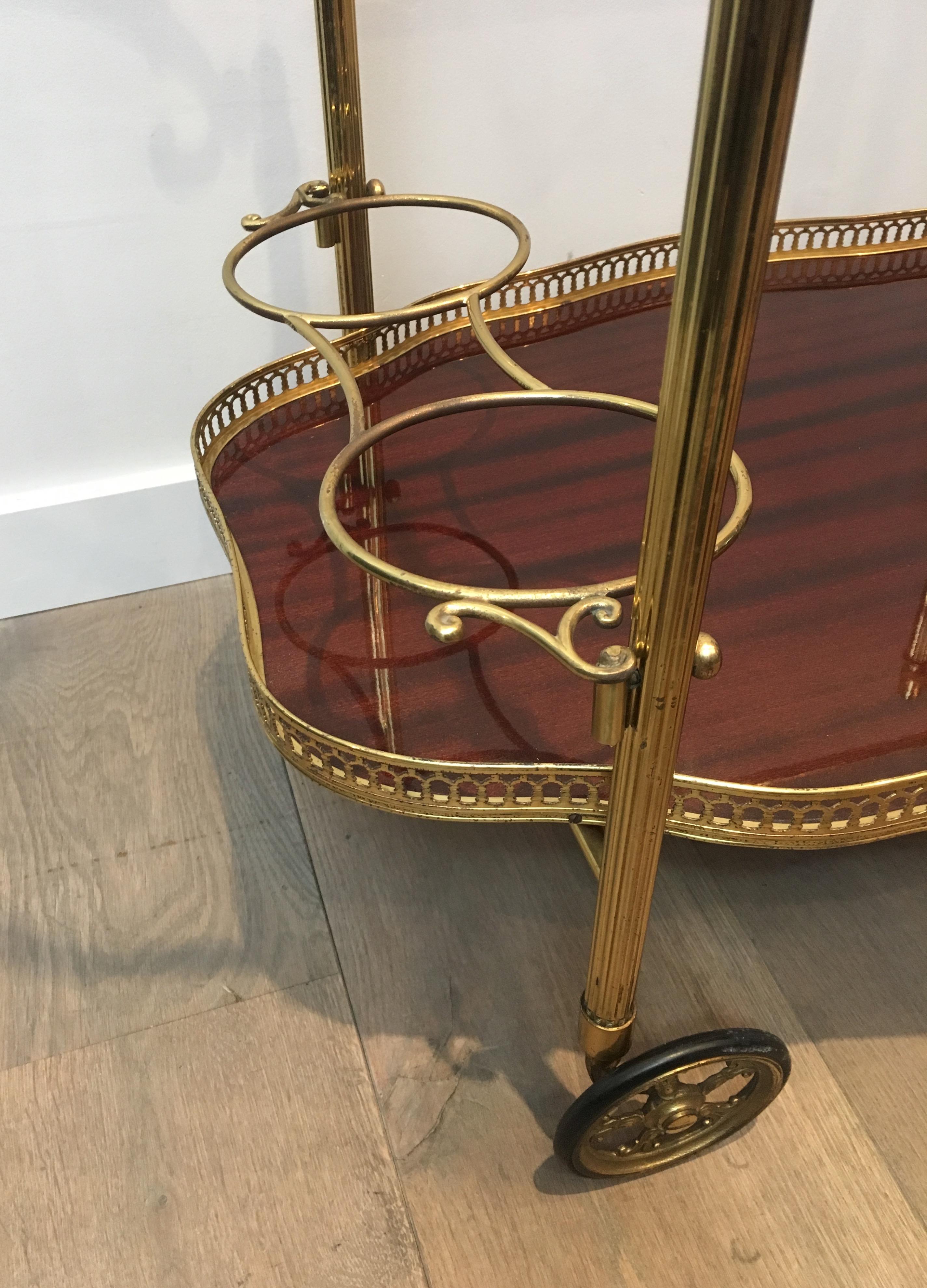 Neoclassical Style Brass and Mahogany Bar Cart with Removable Trays 9