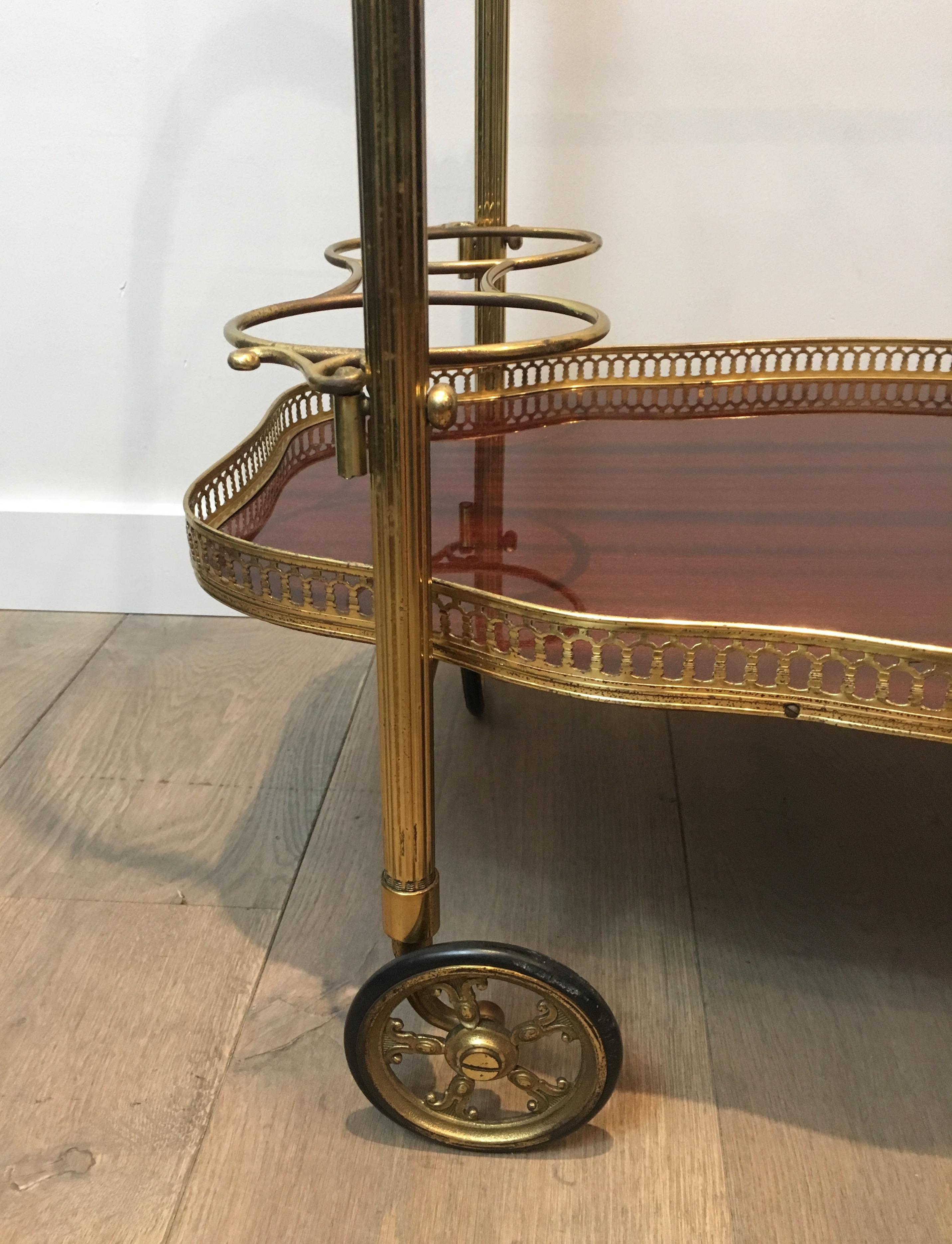 Neoclassical Style Brass and Mahogany Bar Cart with Removable Trays 10