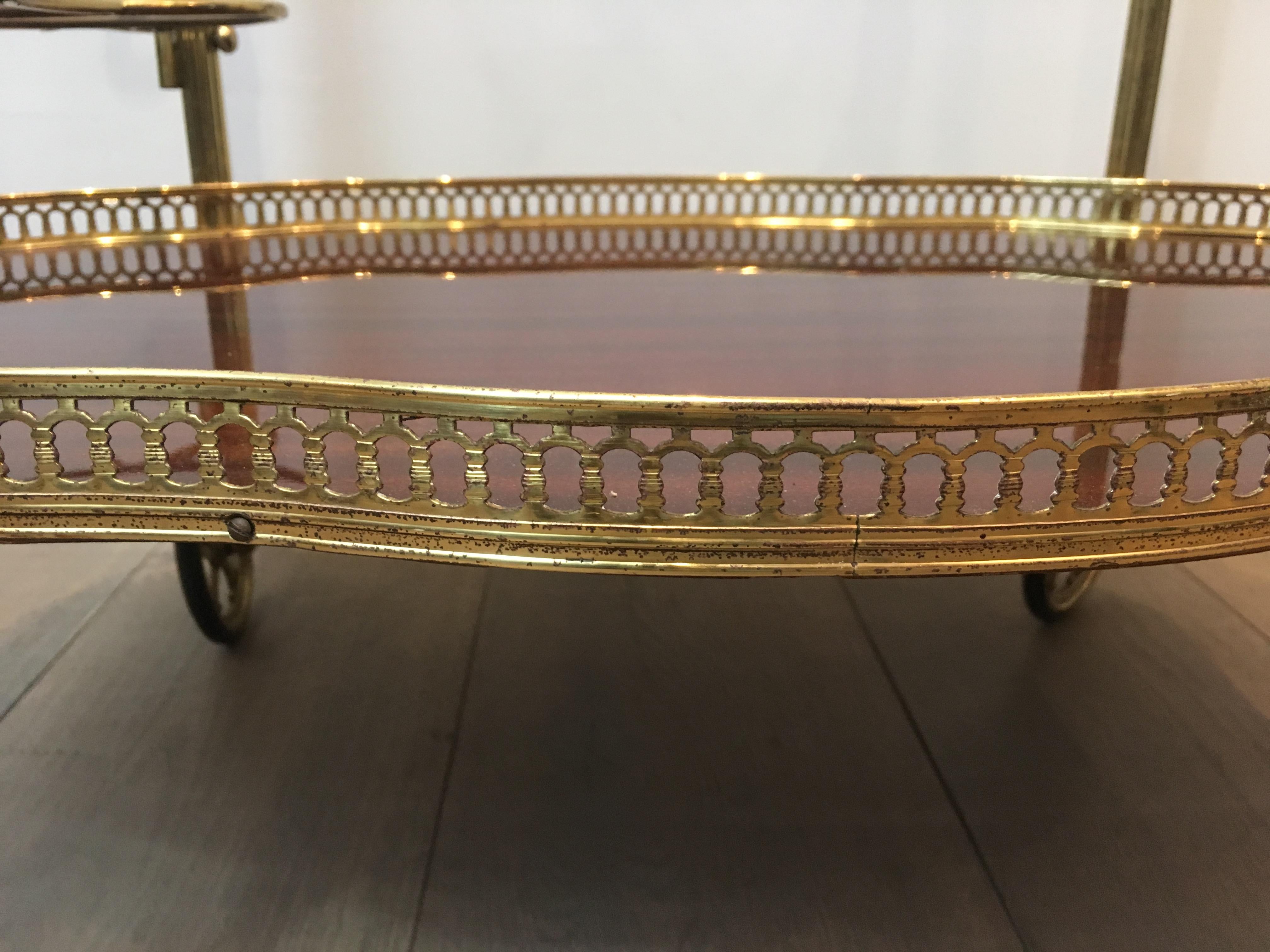 Neoclassical Style Brass and Mahogany Bar Cart with Removable Trays 12
