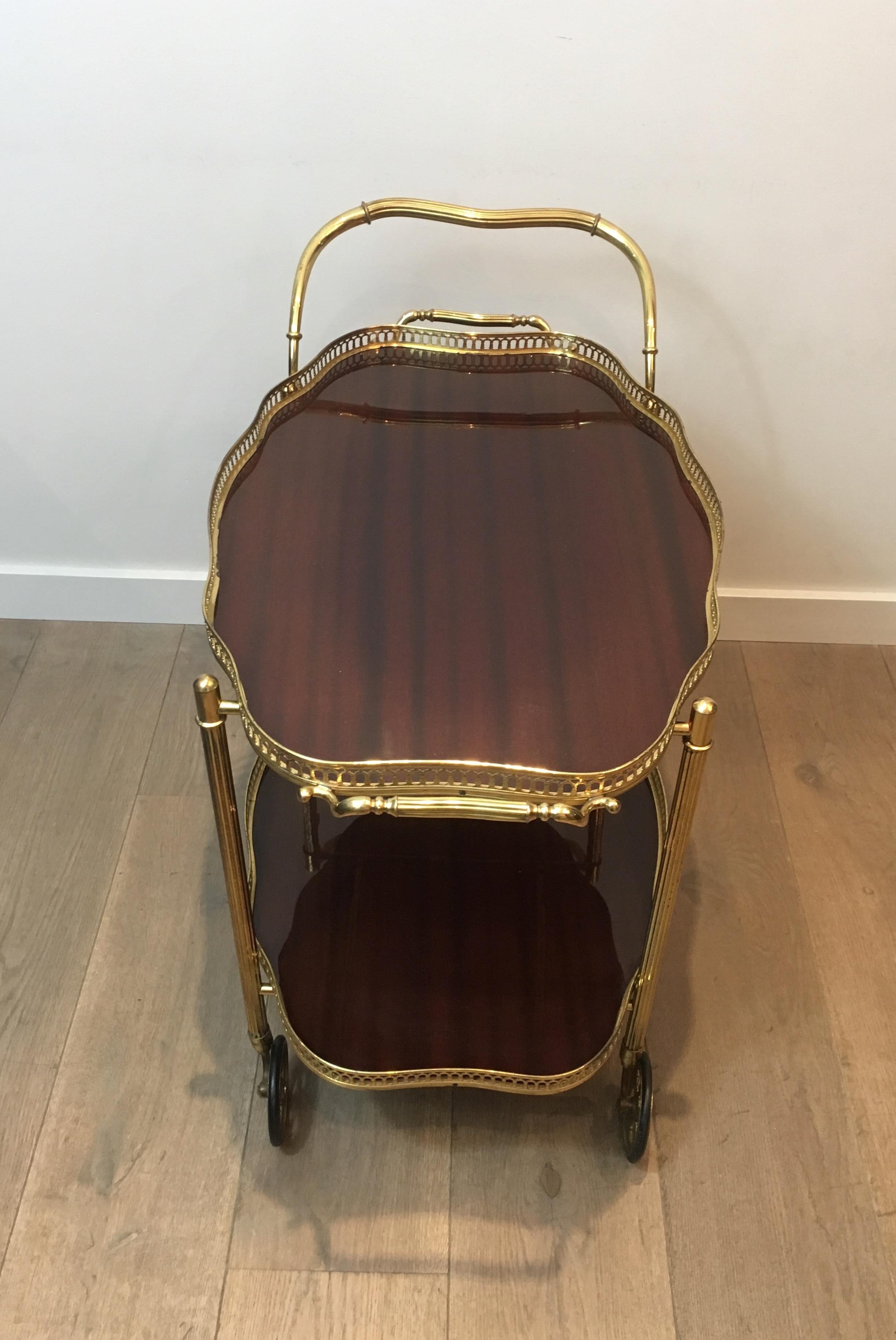 Neoclassical Style Brass and Mahogany Bar Cart with Removable Trays 14