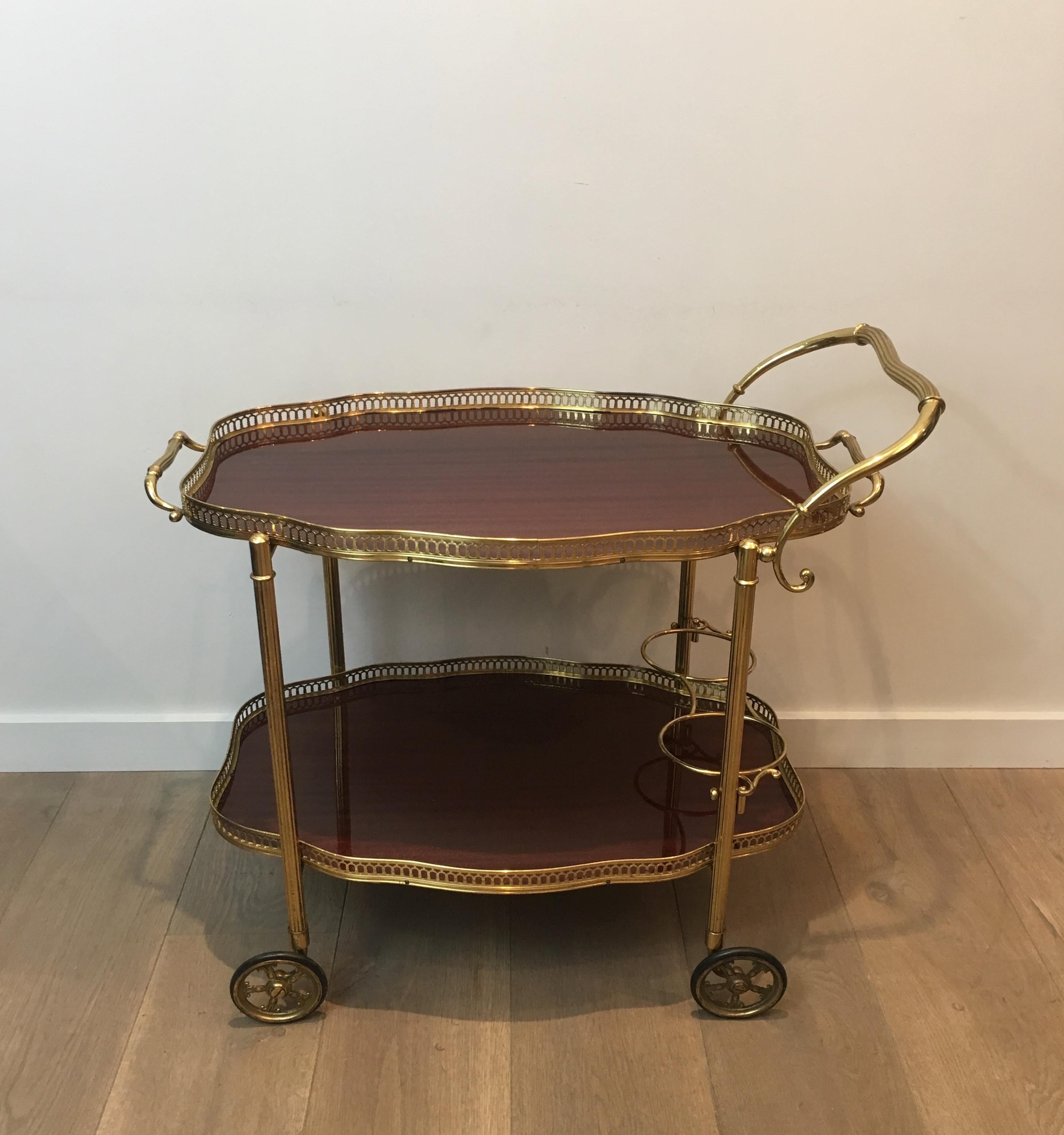 Neoclassical Style Brass and Mahogany Bar Cart with Removable Trays 15
