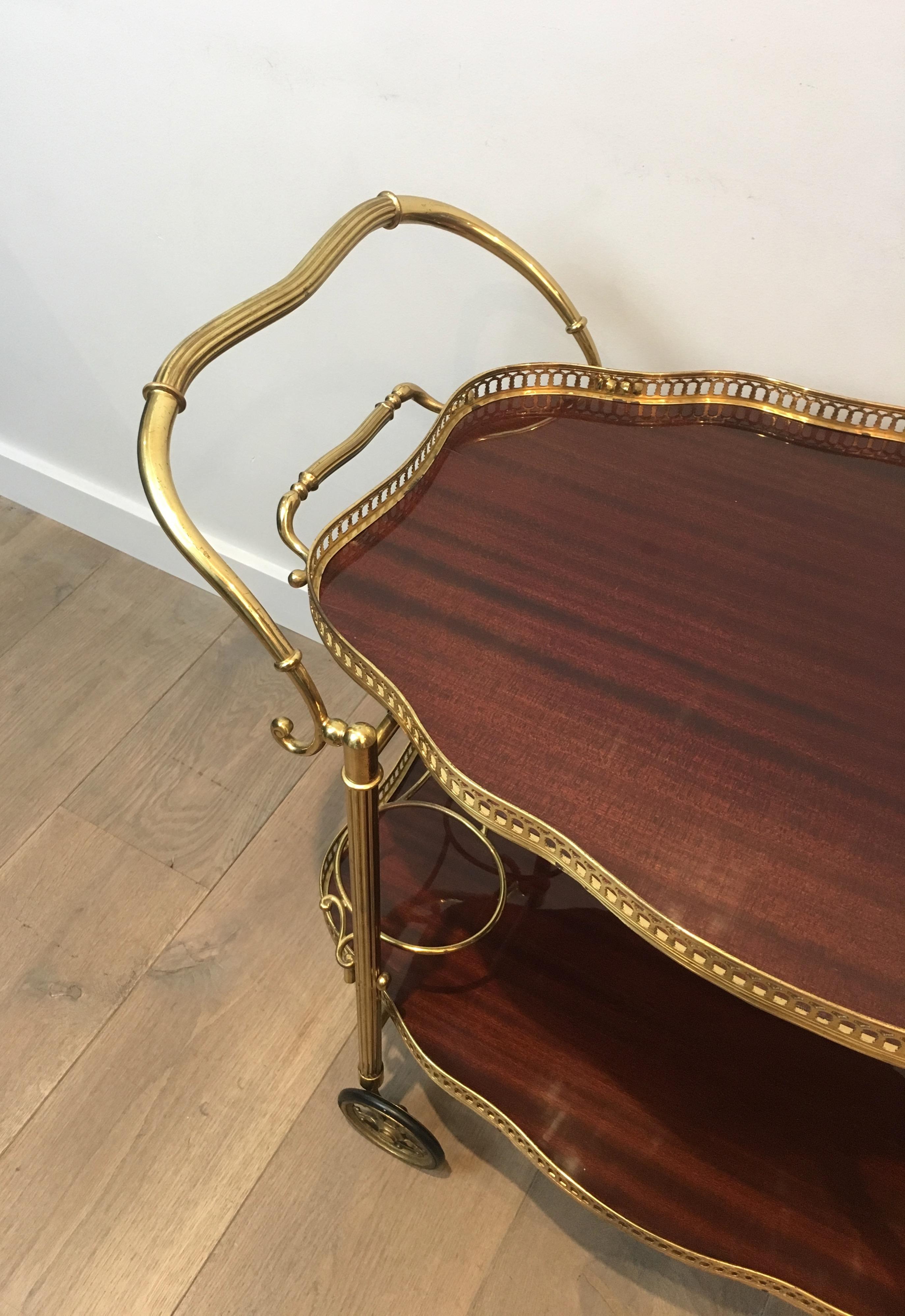 Neoclassical Style Brass and Mahogany Bar Cart with Removable Trays 1