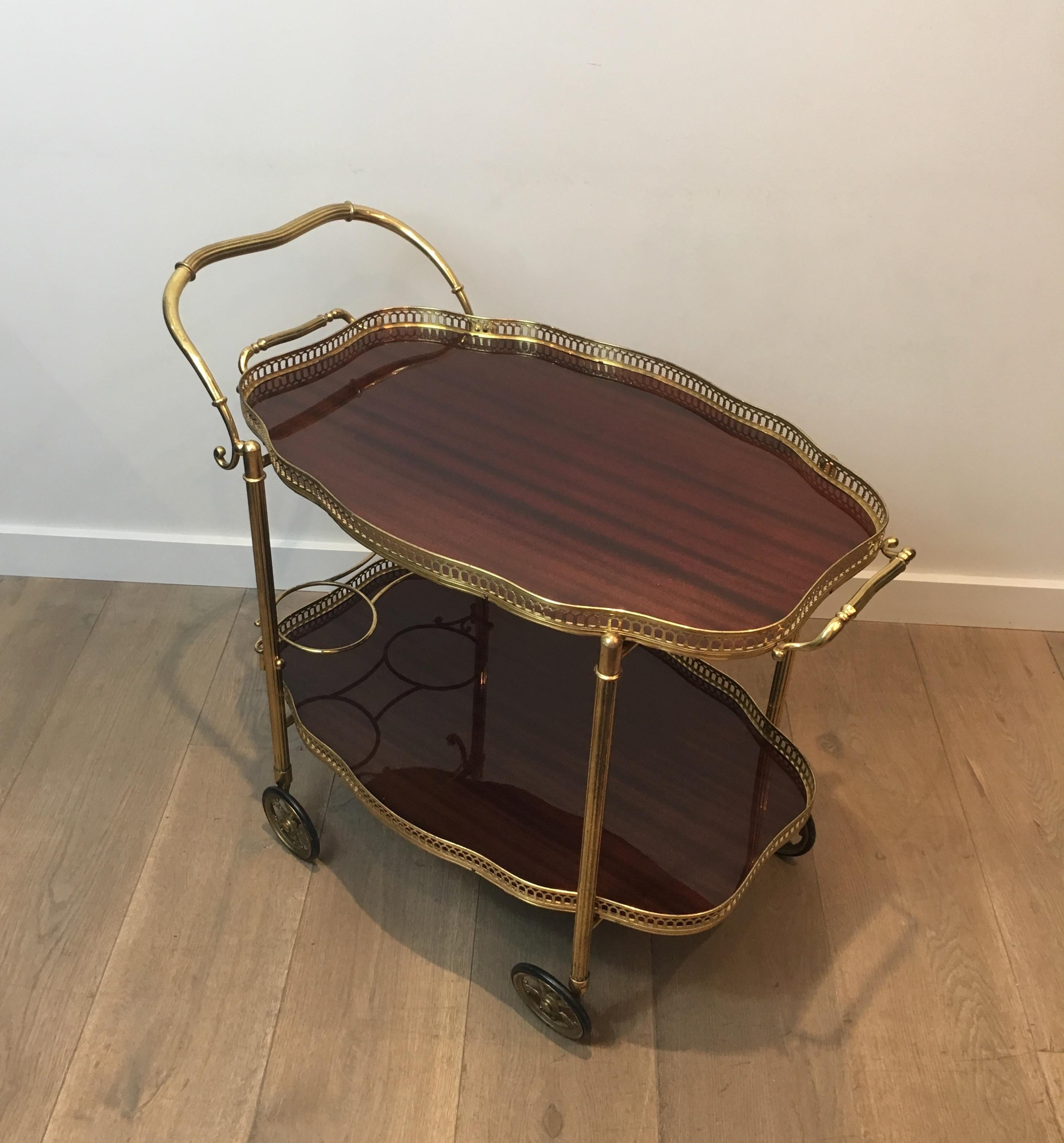 Neoclassical Style Brass and Mahogany Bar Cart with Removable Trays 4