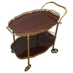 Neoclassical Style Brass and Mahogany Bar Cart with Removable Trays