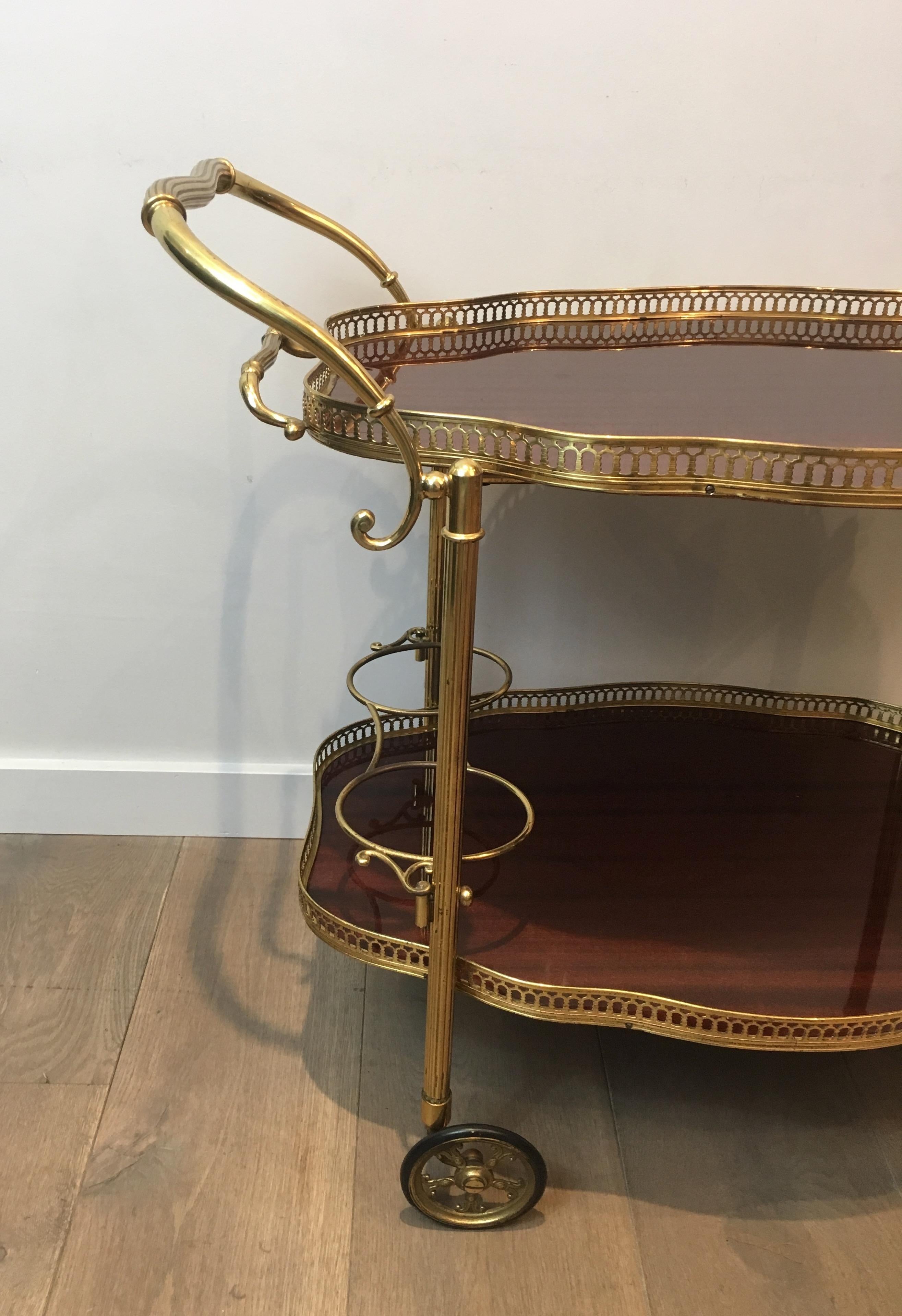 Neoclassical Style Brass and Mahogany Drinks Trolley with Removable Trays 2