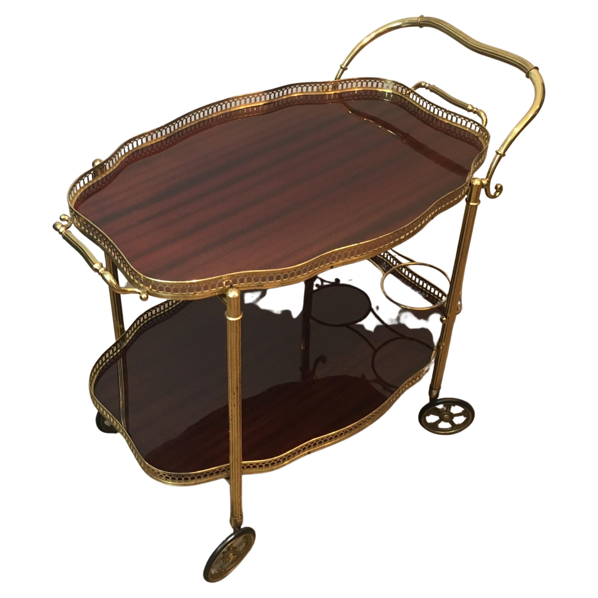 Neoclassical Style Brass and Mahogany Drinks Trolley with Removable Trays