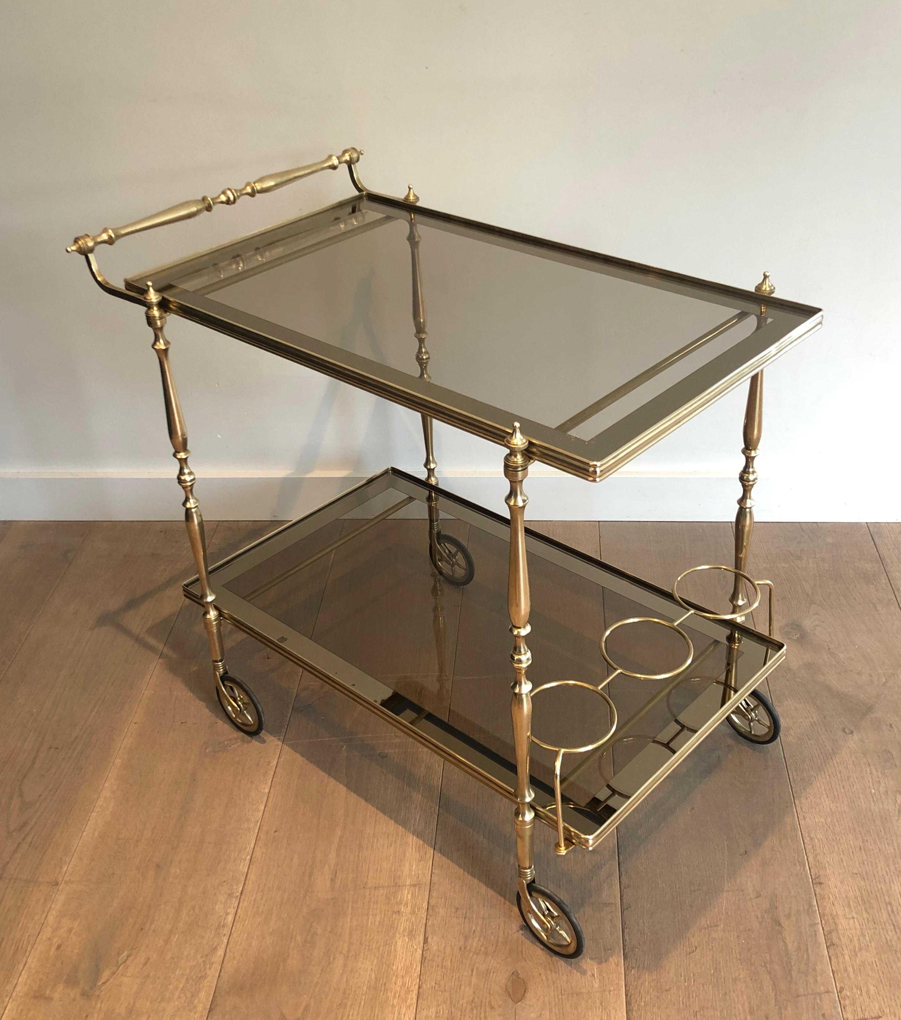 Neoclassical Style Brass and Smoked Glass Bar Cart in the Style of Maison Jansen 5