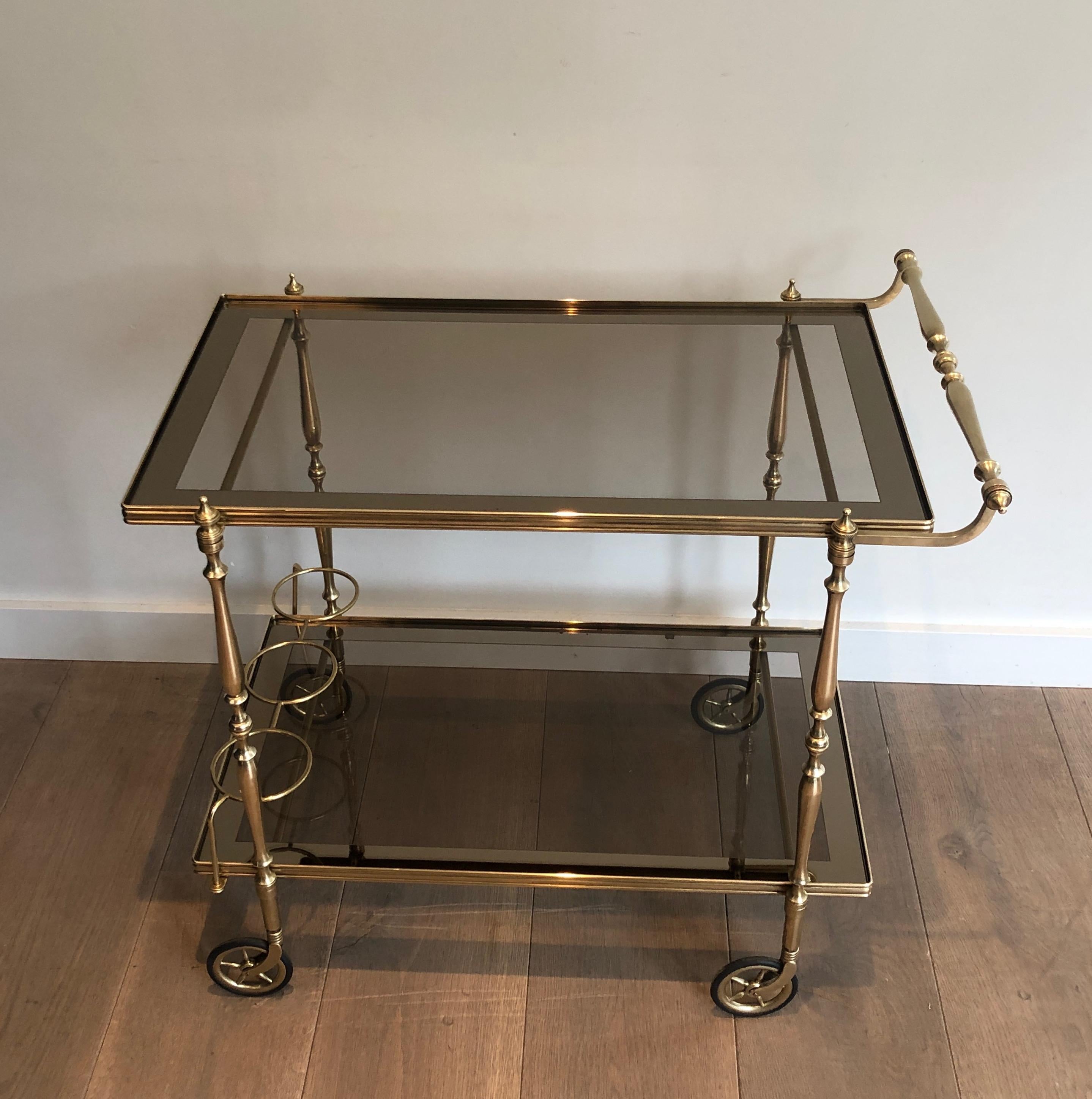 Neoclassical Style Brass and Smoked Glass Bar Cart in the Style of Maison Jansen 6