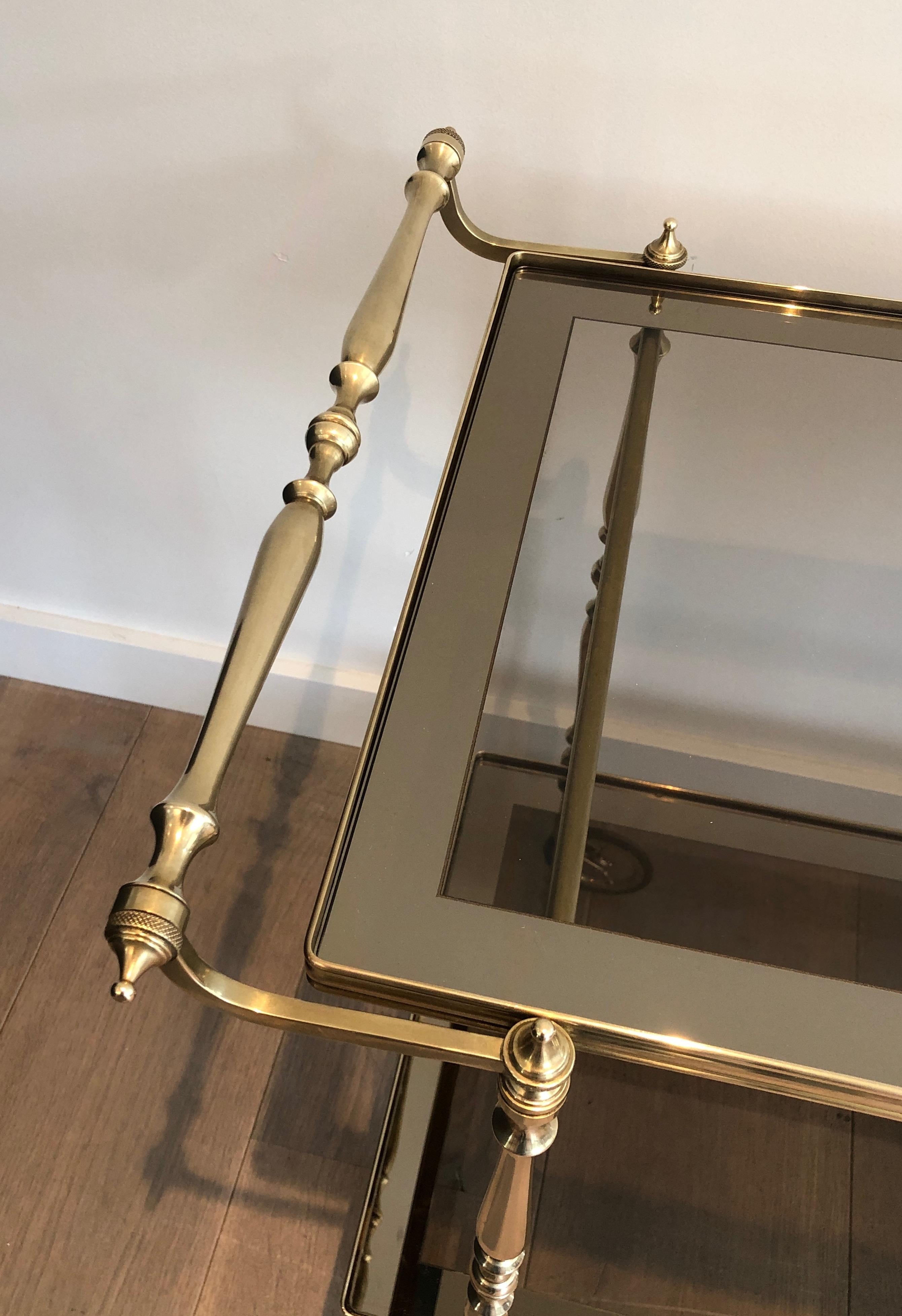 Neoclassical Style Brass and Smoked Glass Bar Cart in the Style of Maison Jansen 7