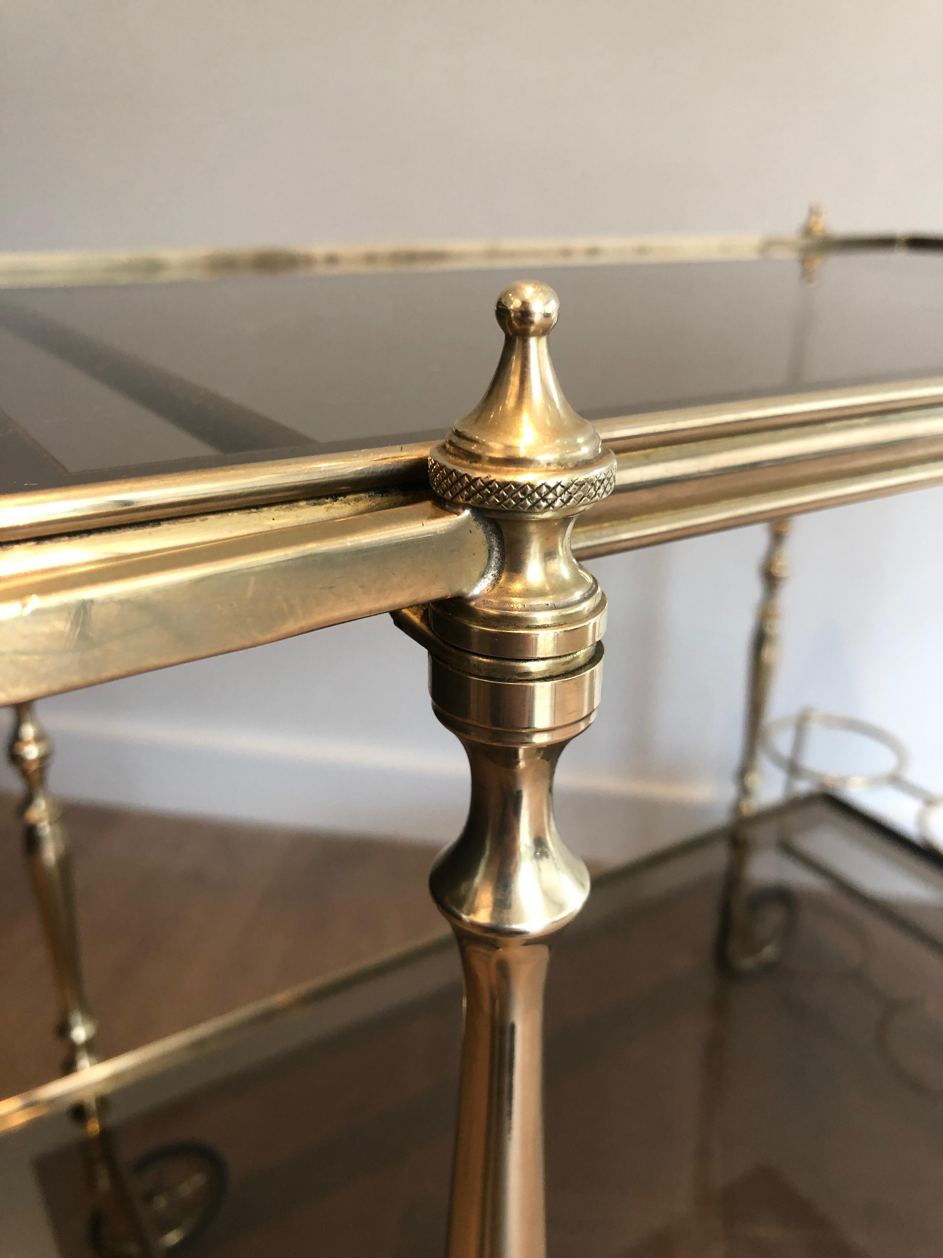 Neoclassical Style Brass and Smoked Glass Bar Cart in the Style of Maison Jansen 10