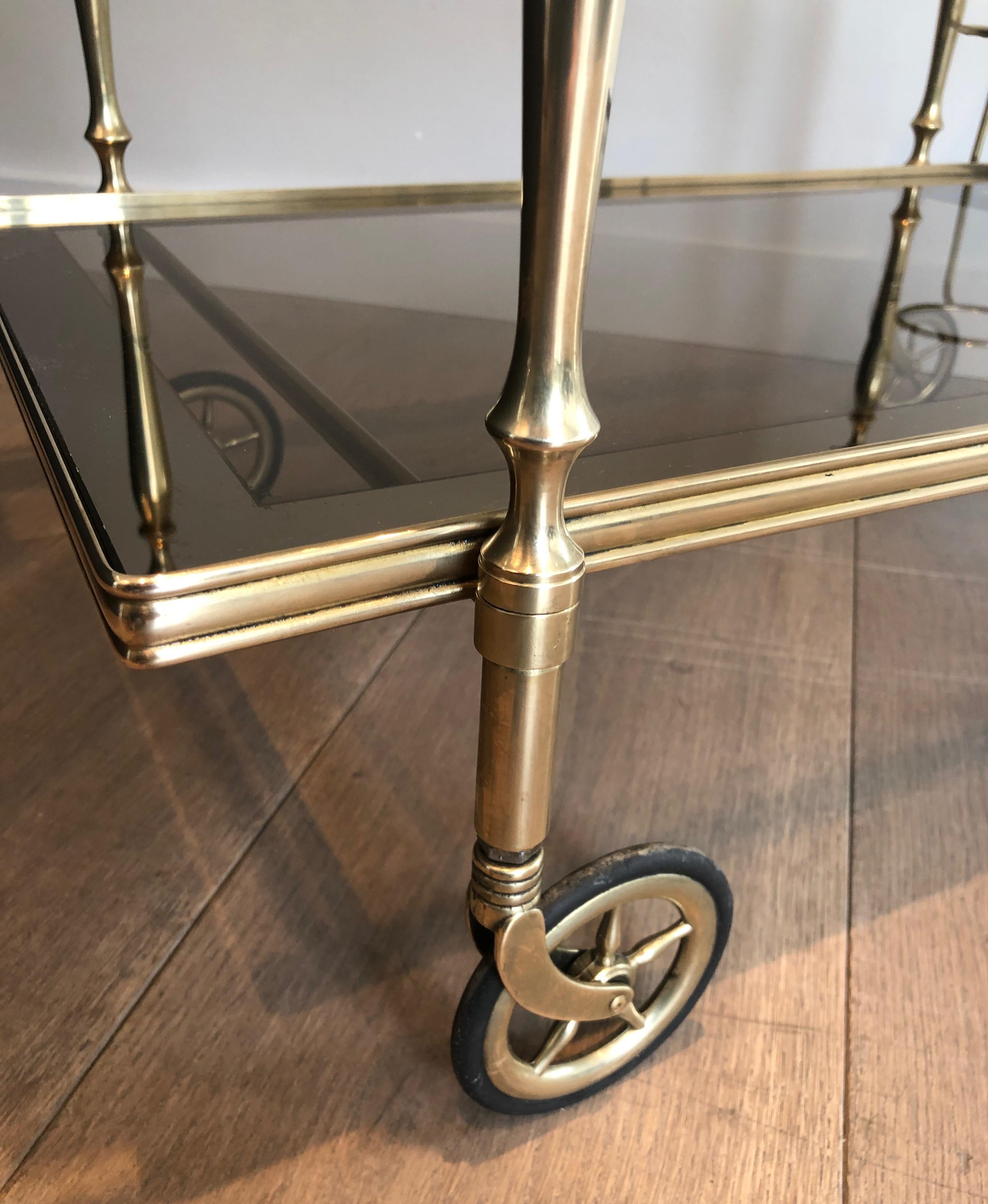 Neoclassical Style Brass and Smoked Glass Bar Cart in the Style of Maison Jansen 11