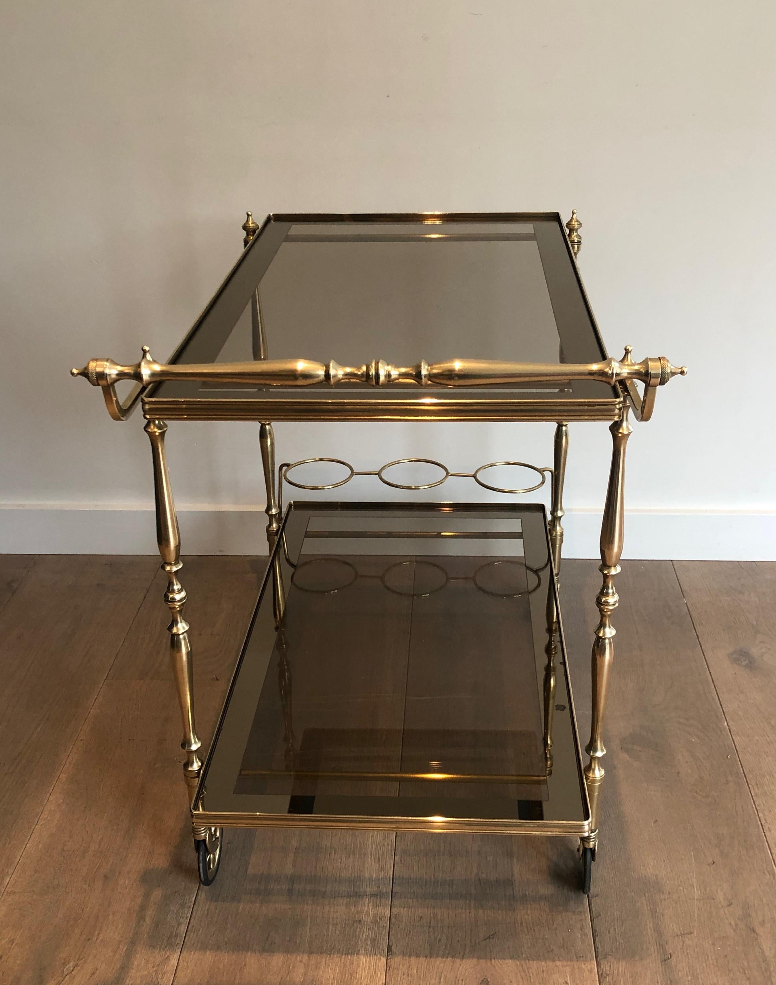 French Neoclassical Style Brass and Smoked Glass Bar Cart in the Style of Maison Jansen