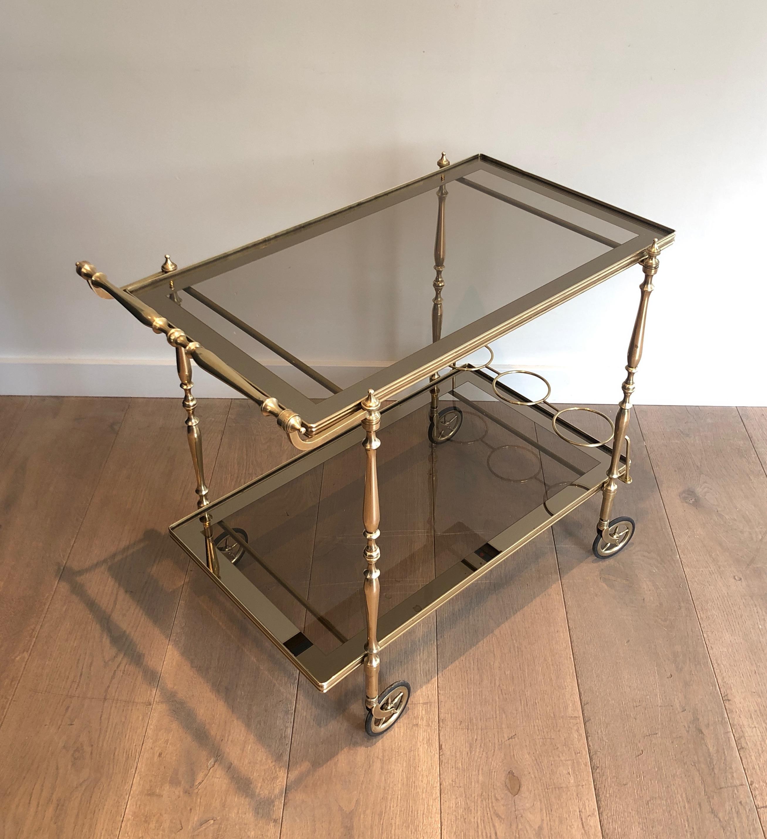 Bronzed Neoclassical Style Brass and Smoked Glass Bar Cart in the Style of Maison Jansen