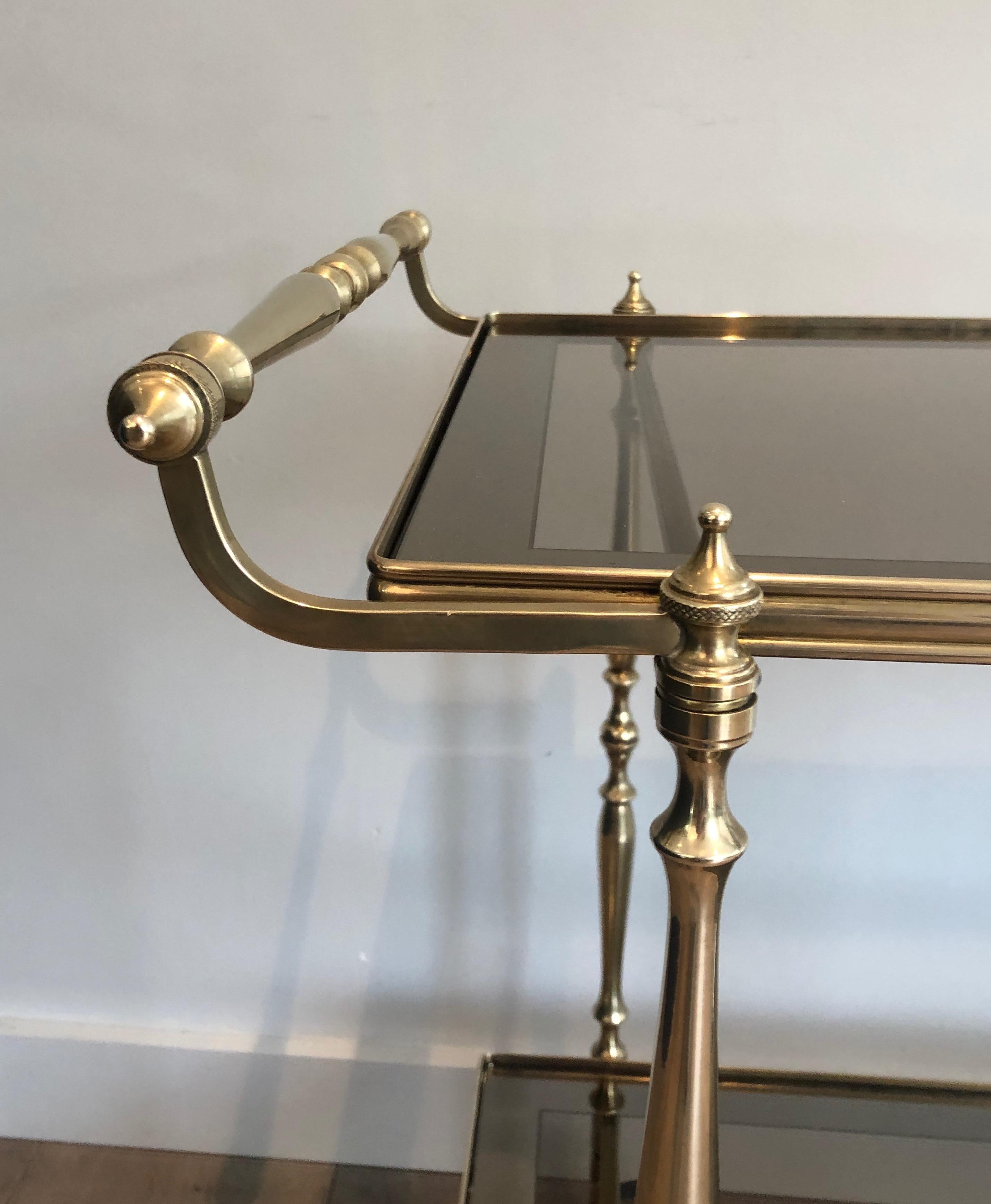 Late 20th Century Neoclassical Style Brass and Smoked Glass Bar Cart in the Style of Maison Jansen