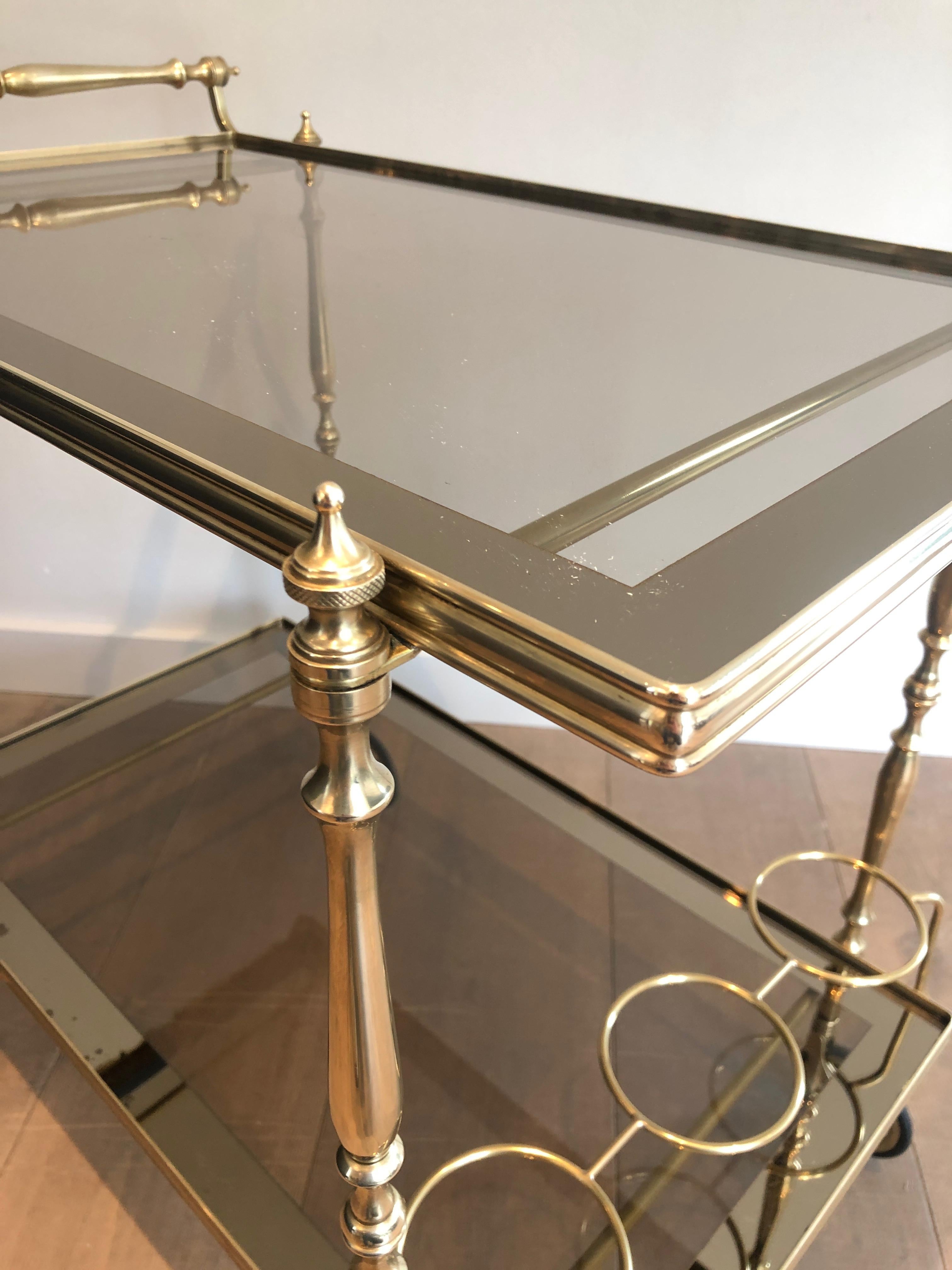 Neoclassical Style Brass and Smoked Glass Bar Cart in the Style of Maison Jansen 1