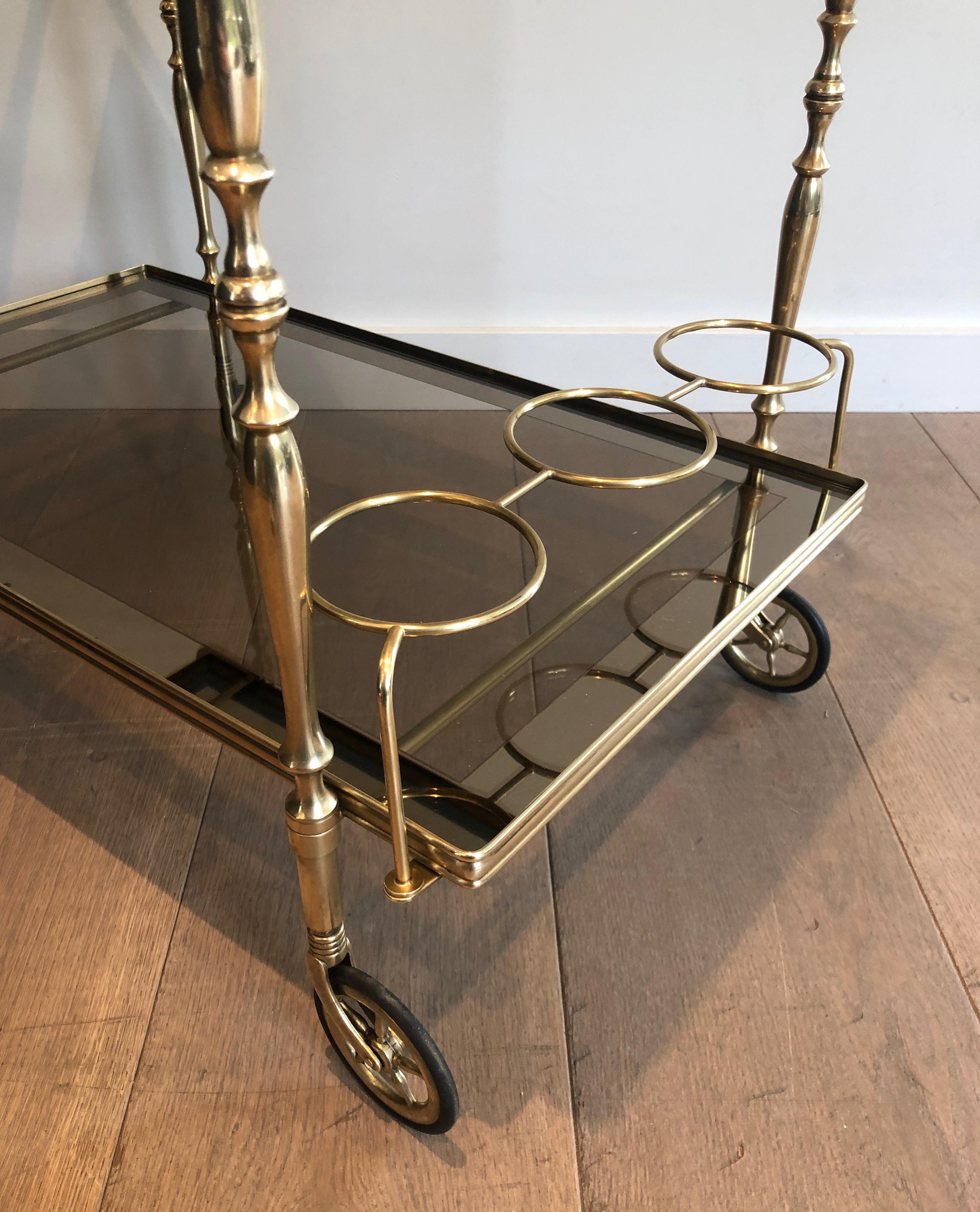 Neoclassical Style Brass and Smoked Glass Bar Cart in the Style of Maison Jansen 2
