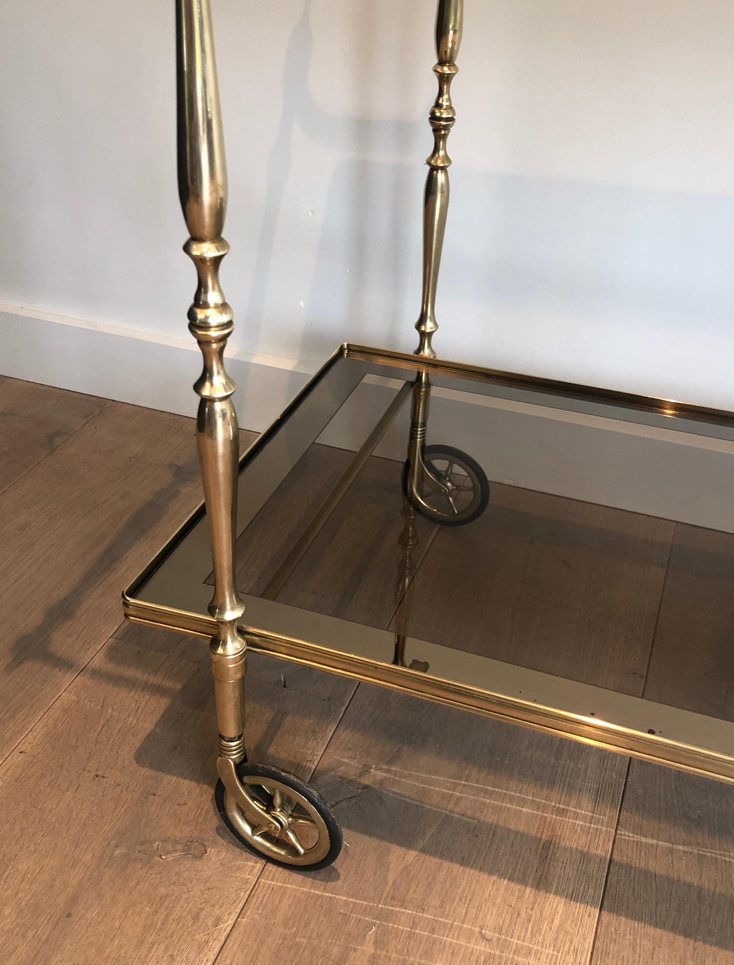 Neoclassical Style Brass and Smoked Glass Bar Cart in the Style of Maison Jansen 3
