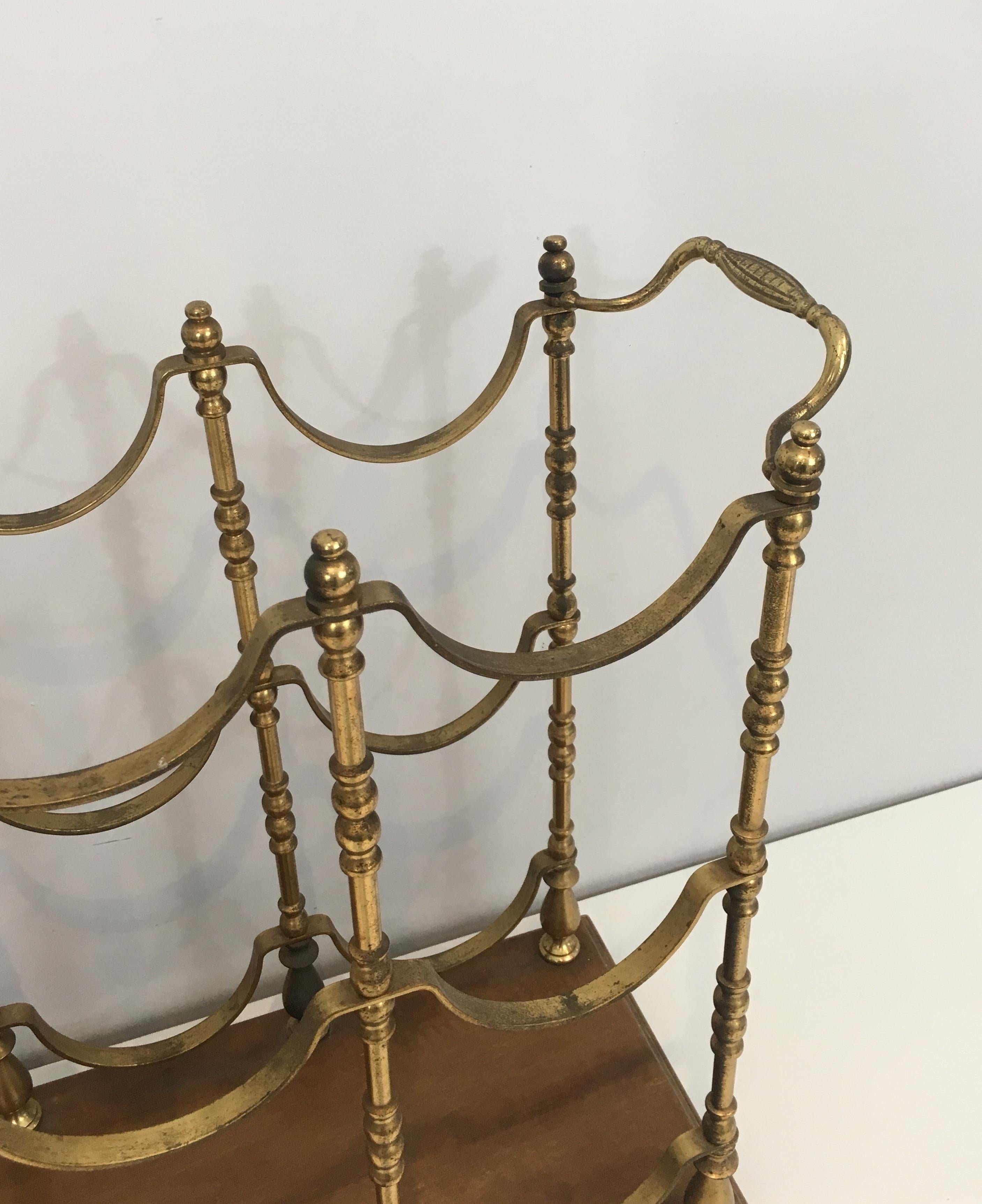 Neoclassical Style Brass and Wood Bottles Rack, French, circa 1960 6
