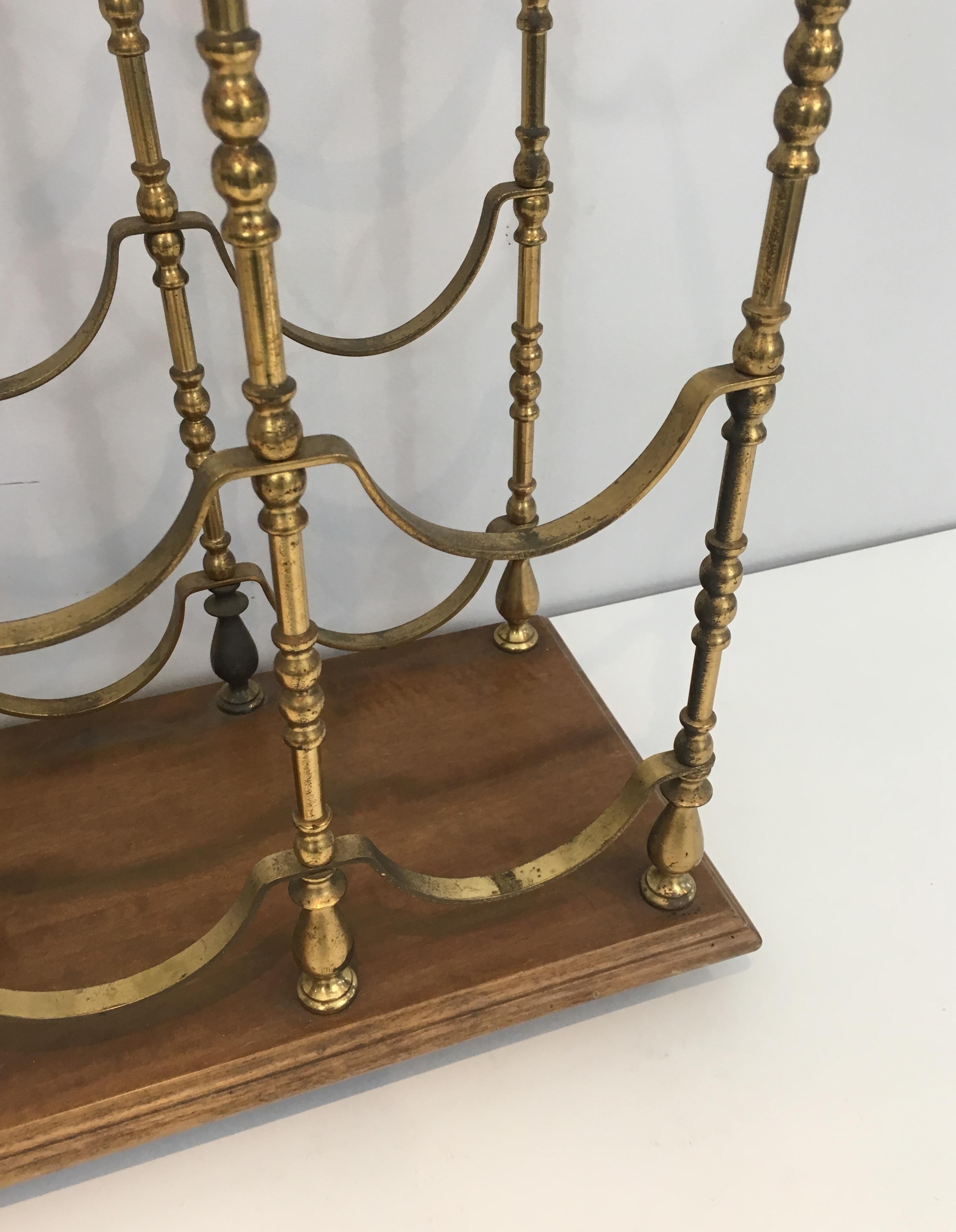 Neoclassical Style Brass and Wood Bottles Rack, French, circa 1960 7