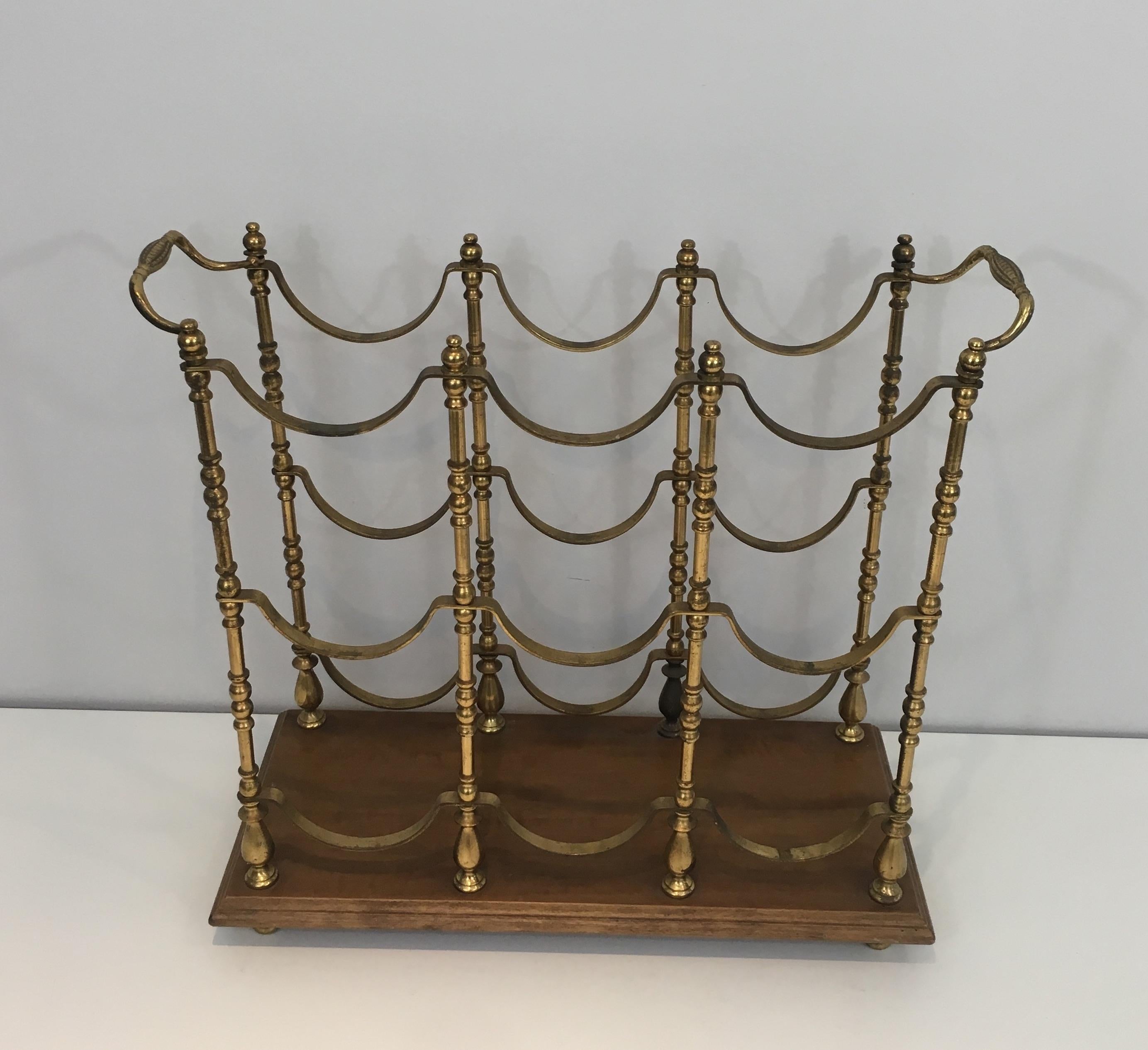 Neoclassical Style Brass and Wood Bottles Rack, French, circa 1960 8