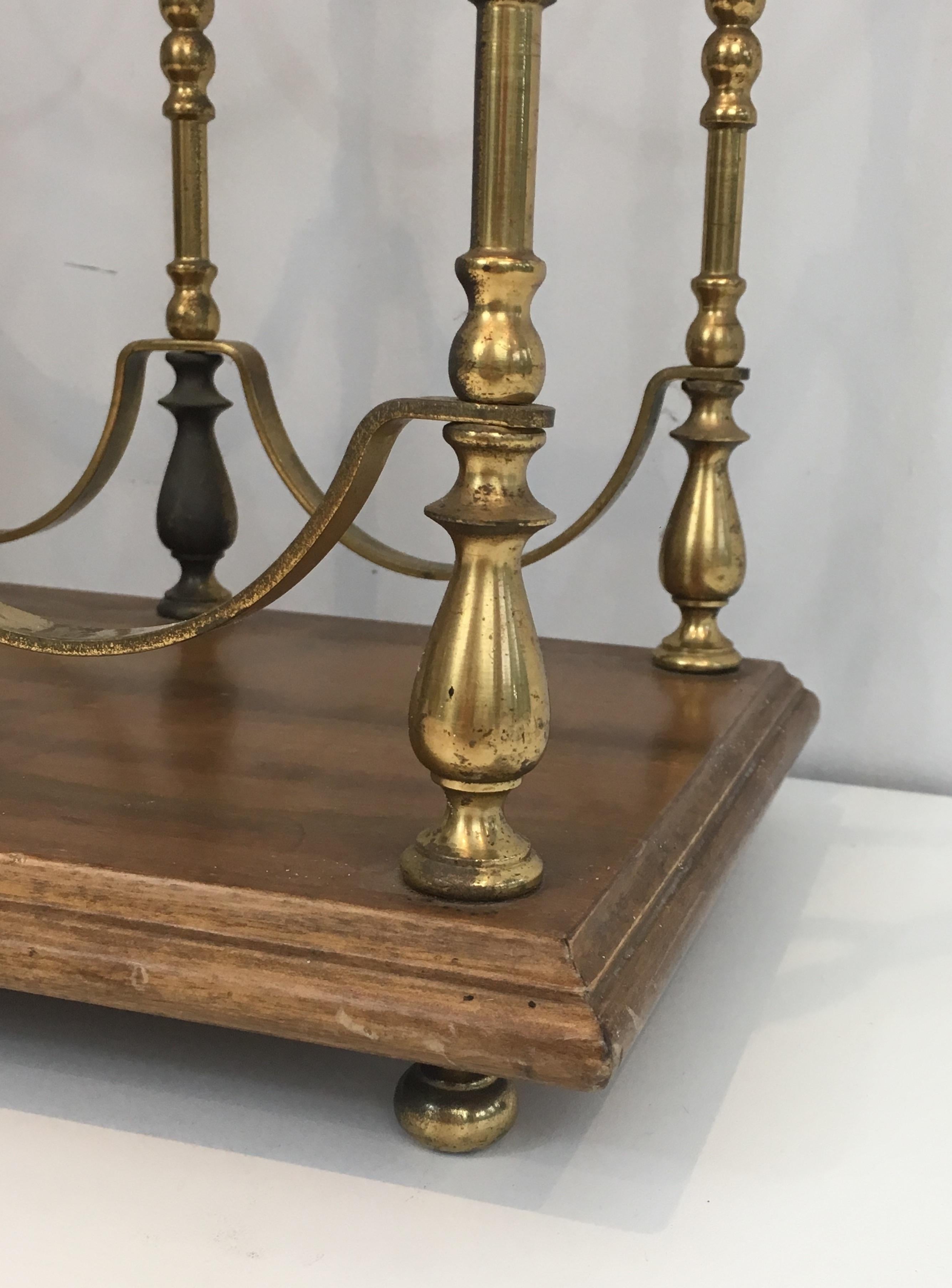 Neoclassical Style Brass and Wood Bottles Rack, French, circa 1960 11