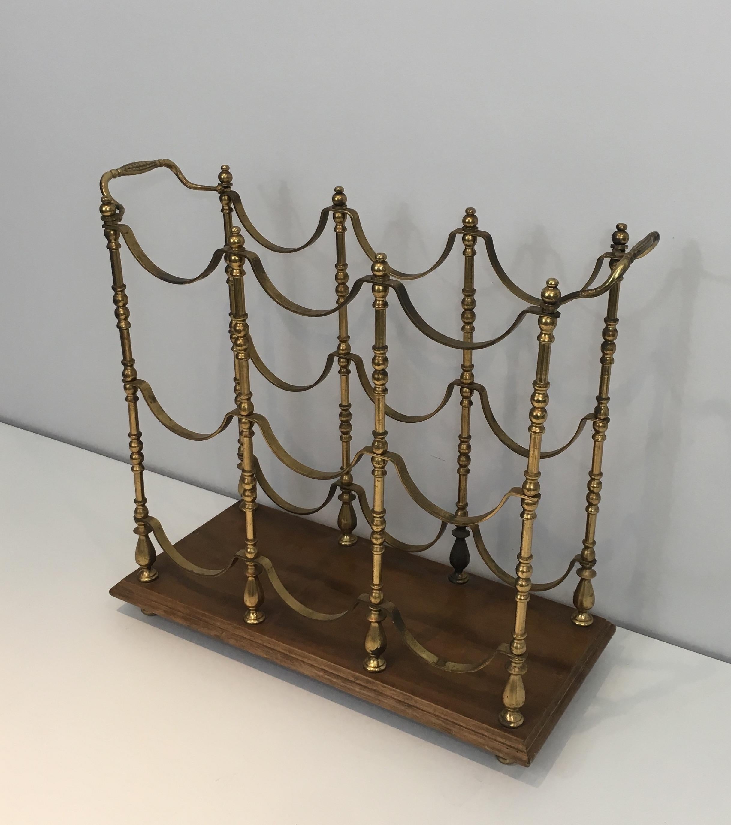 Neoclassical Style Brass and Wood Bottles Rack, French, circa 1960 12