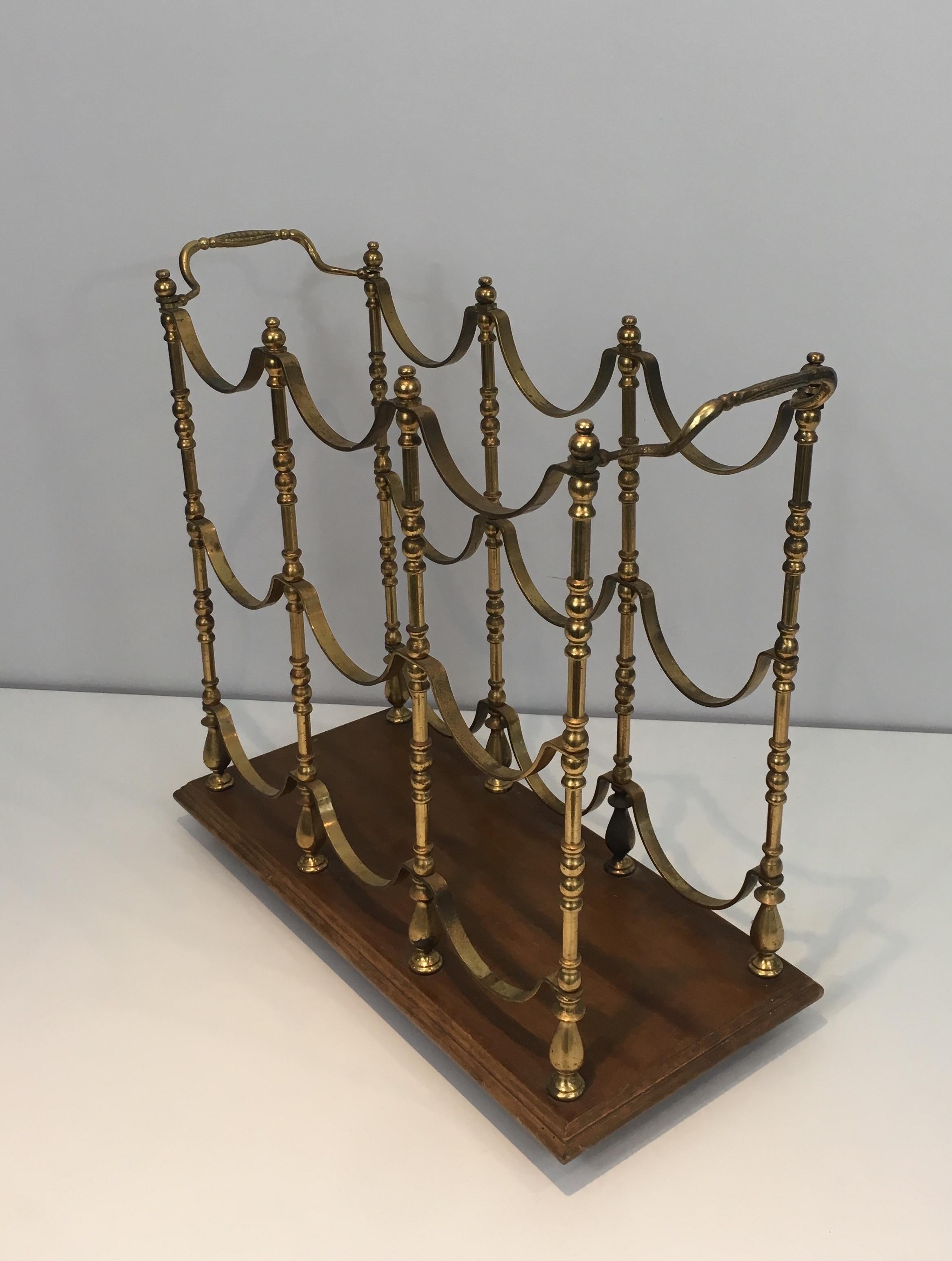 Neoclassical Style Brass and Wood Bottles Rack, French, circa 1960 13