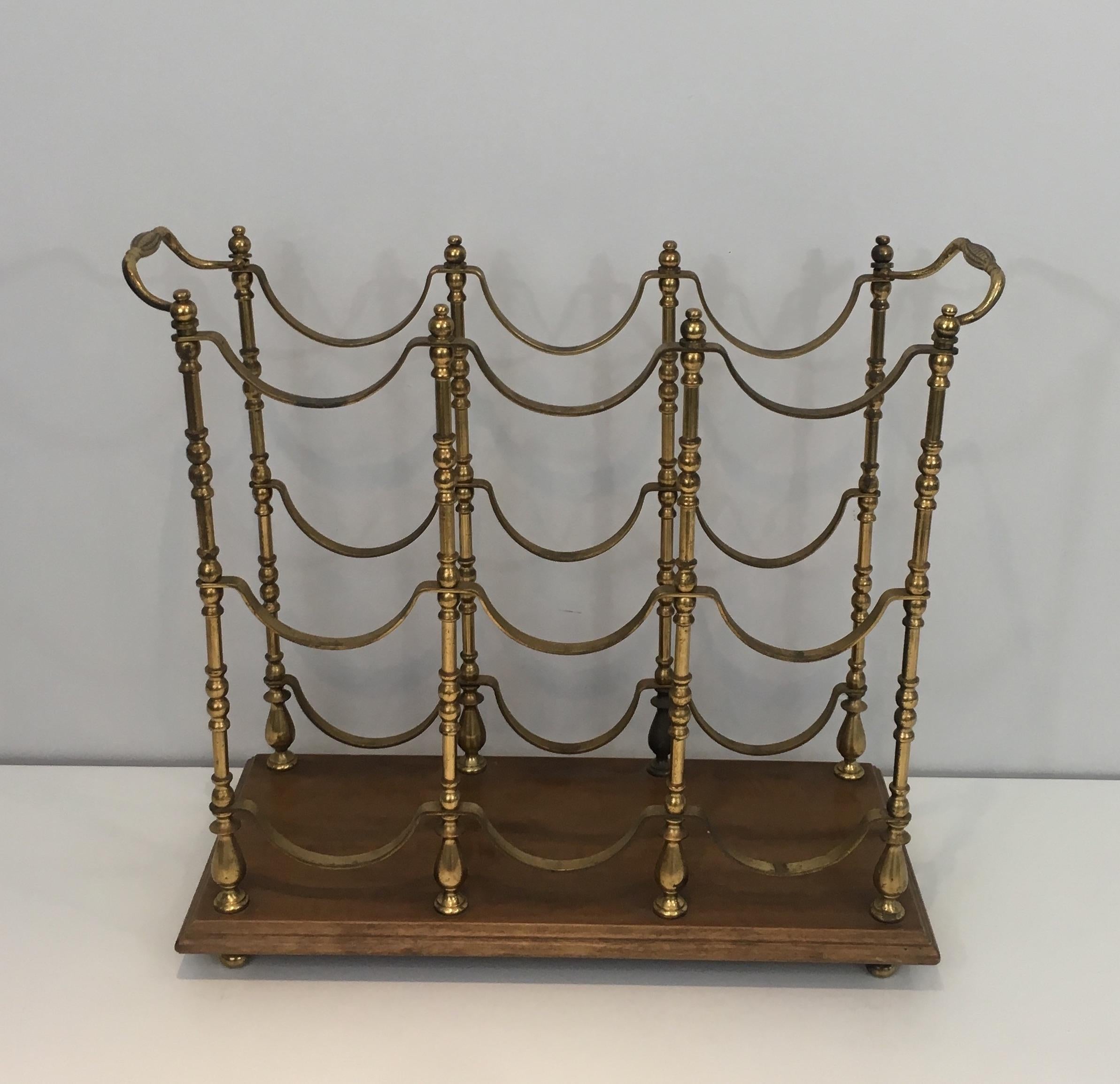 Neoclassical Style Brass and Wood Bottles Rack, French, circa 1960 15