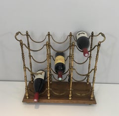 Neoclassical Style Brass and Wood Bottles Rack, French, circa 1960