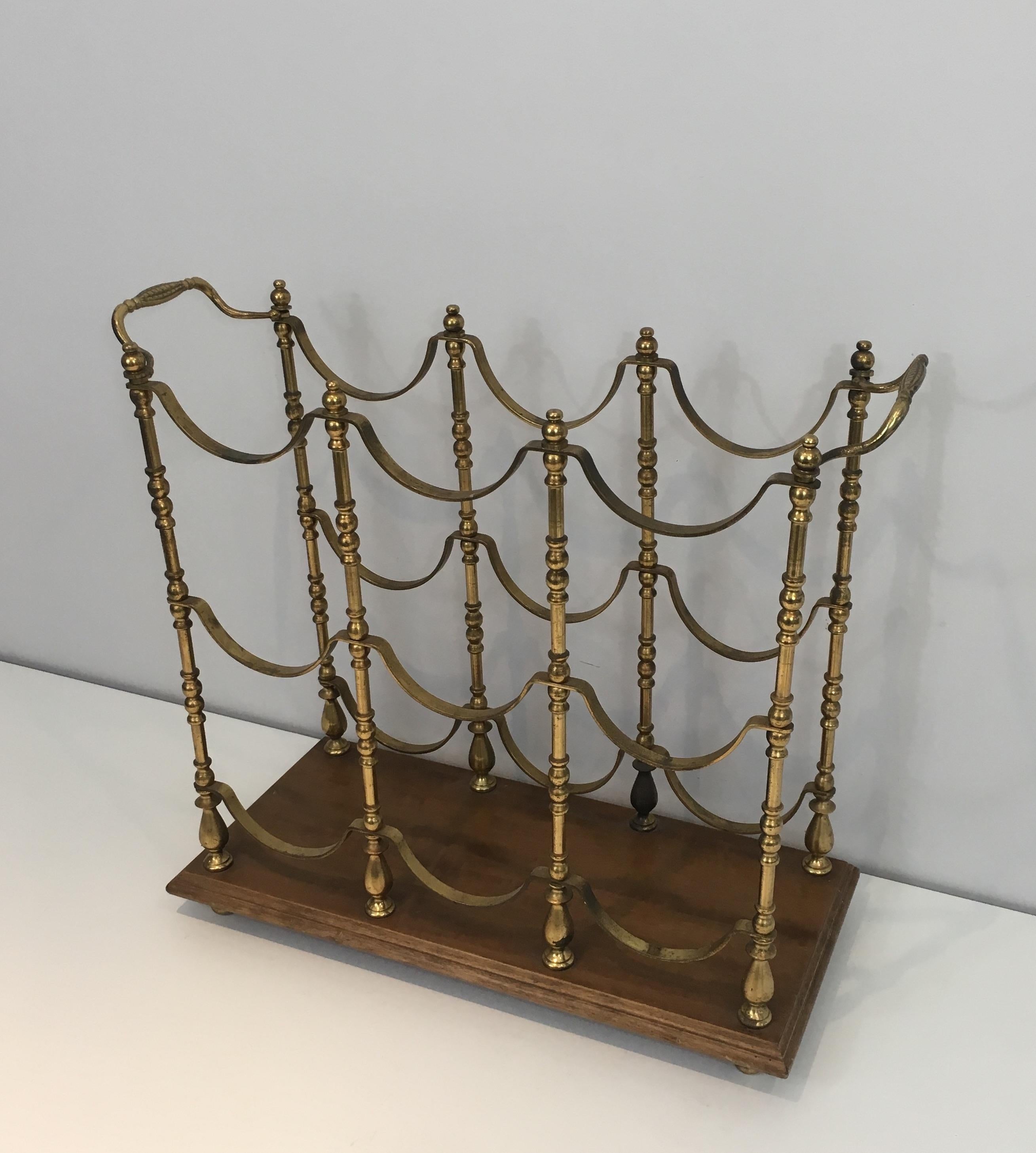 Neoclassical Style Brass and Wood Bottles Rack, French, circa 1960 16