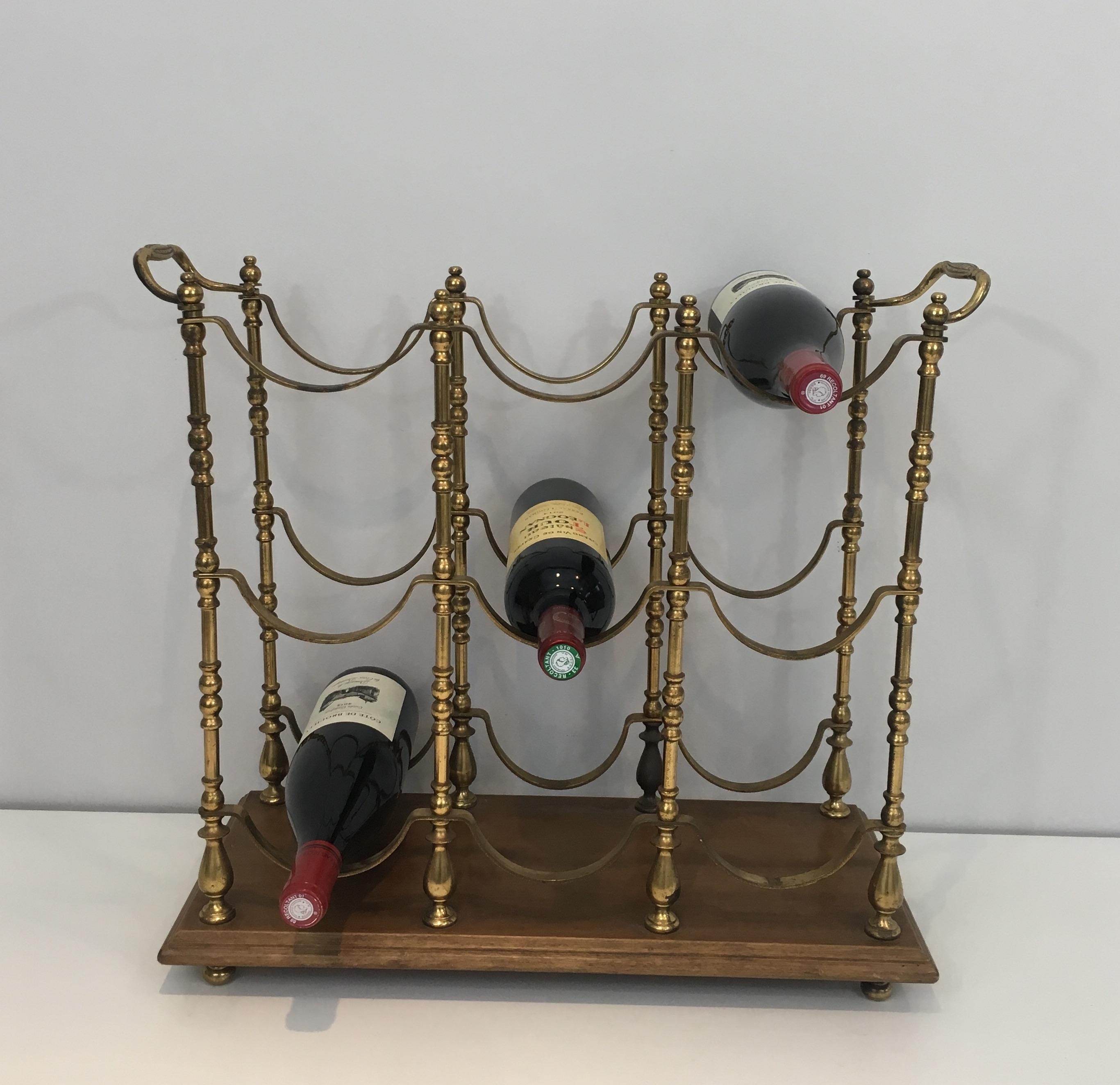 Neoclassical Style Brass and Wood Bottles Rack, French, circa 1960 In Good Condition In Marcq-en-Barœul, Hauts-de-France