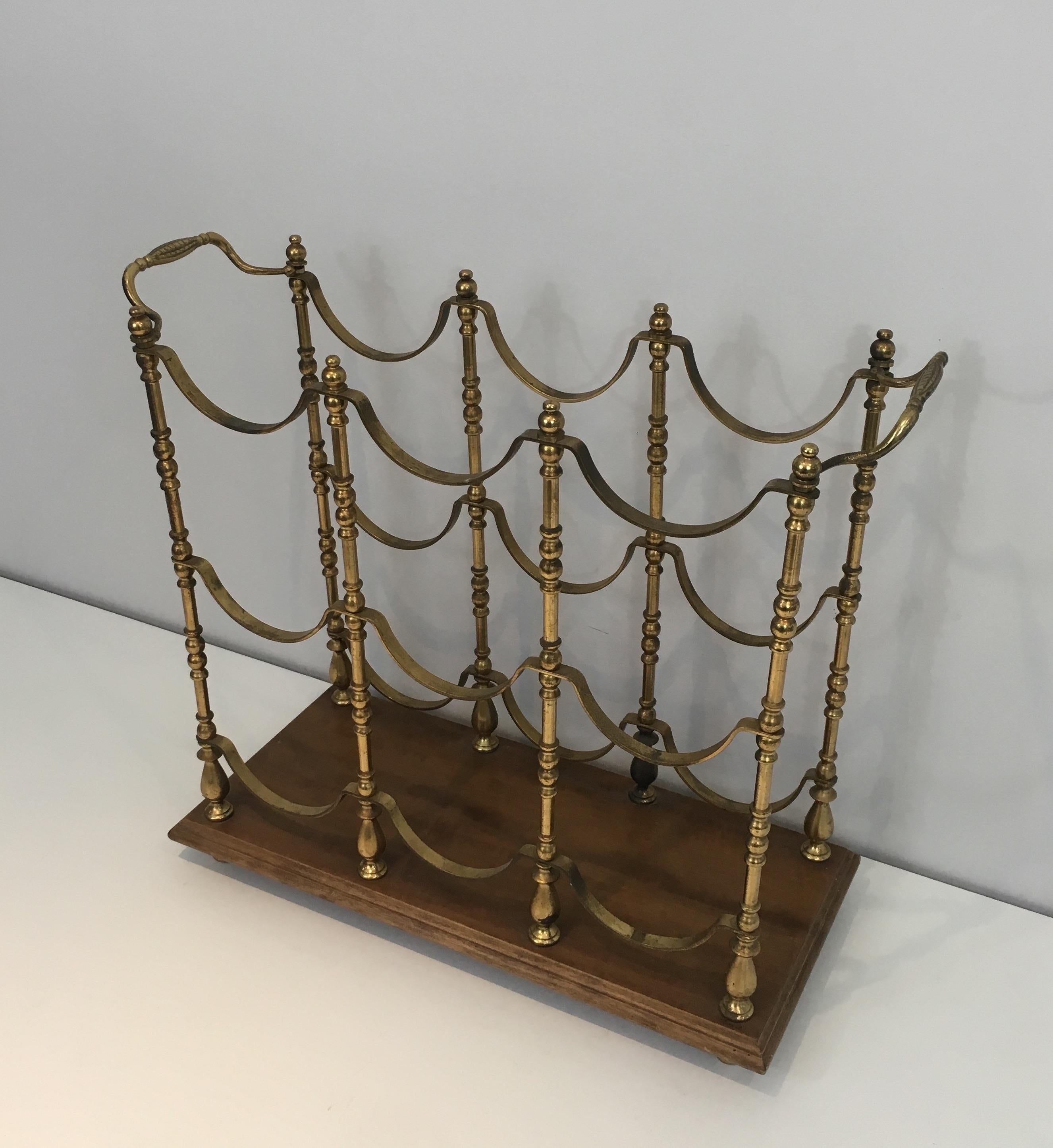 Mid-20th Century Neoclassical Style Brass and Wood Bottles Rack, French, circa 1960