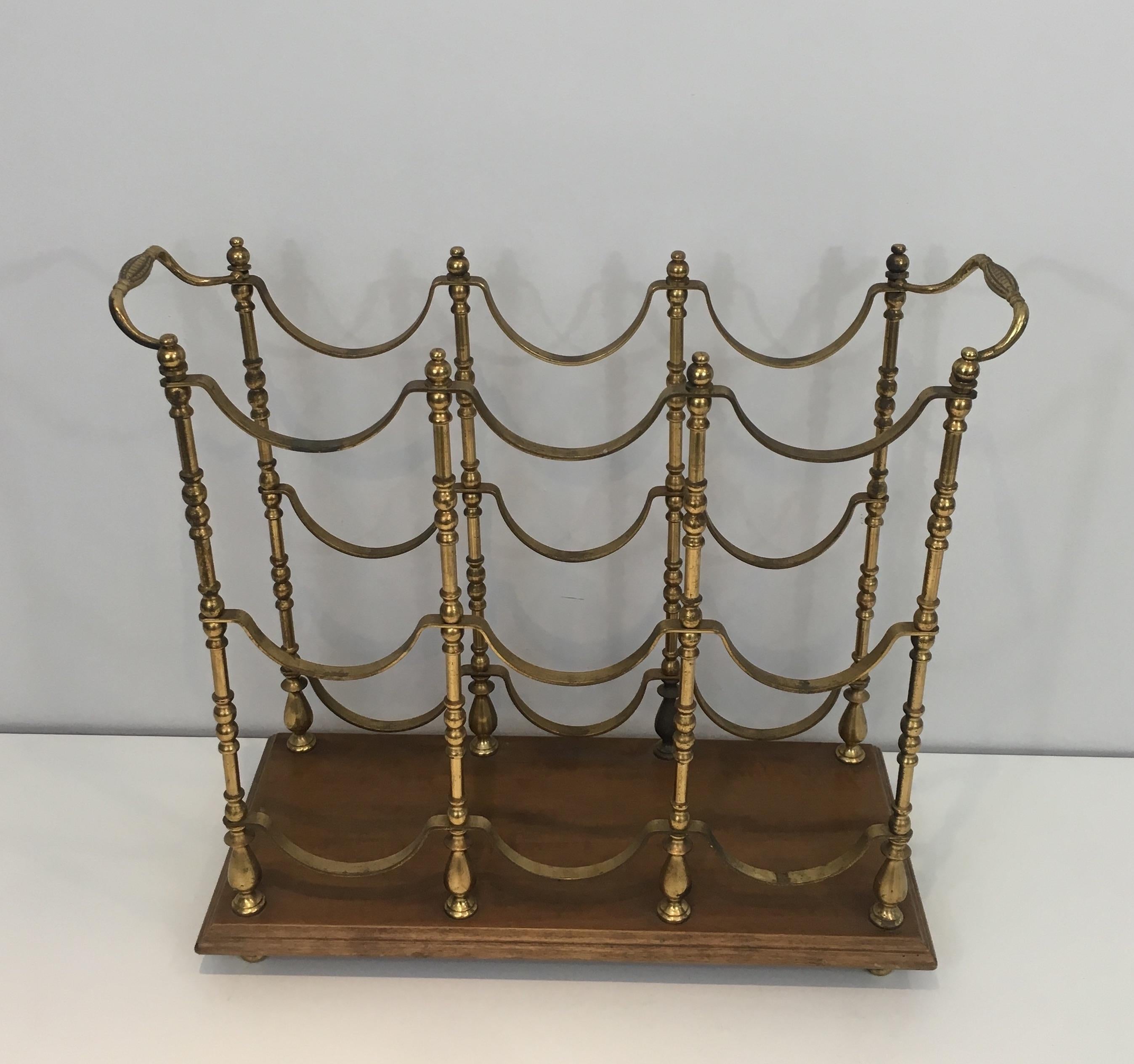 Neoclassical Style Brass and Wood Bottles Rack, French, circa 1960 1