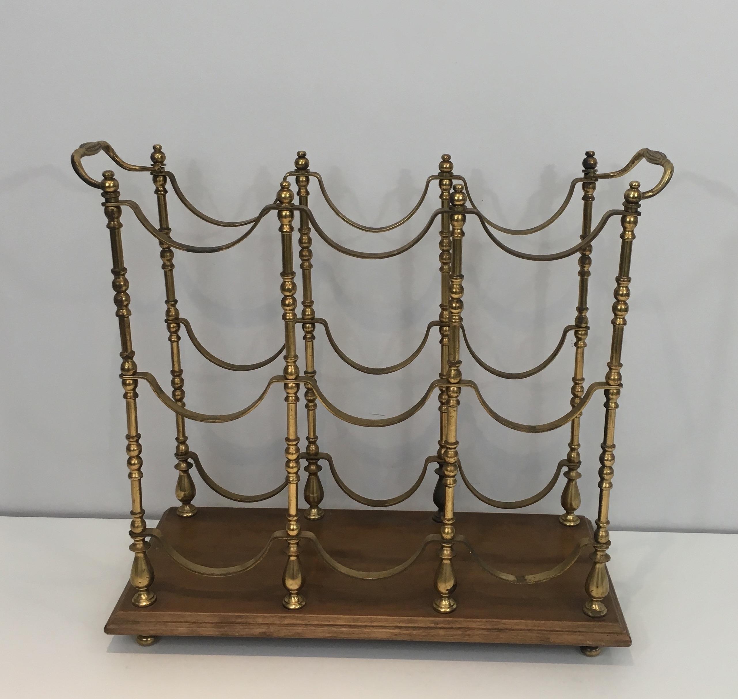 Neoclassical Style Brass and Wood Bottles Rack, French, circa 1960 2