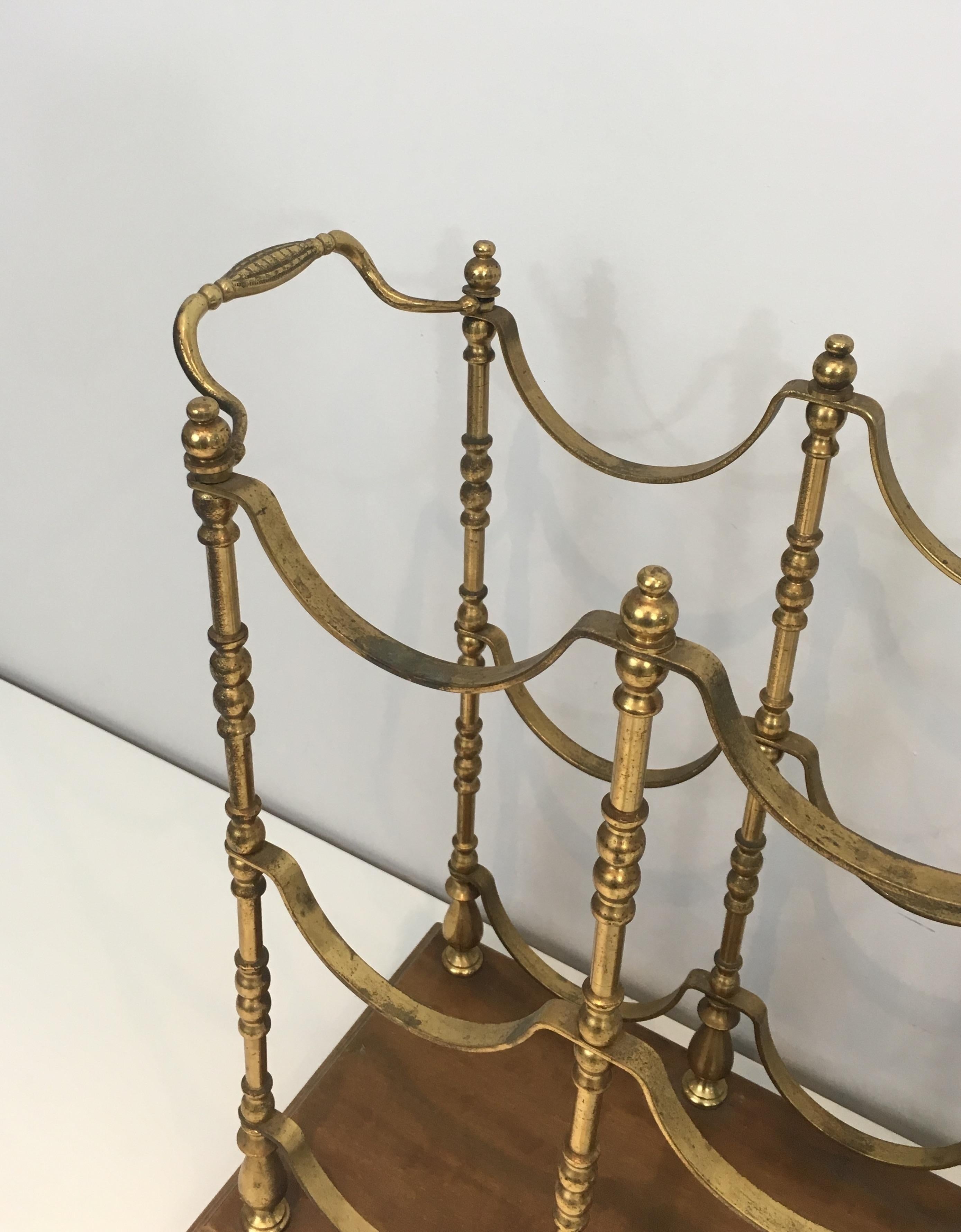 Neoclassical Style Brass and Wood Bottles Rack, French, circa 1960 3