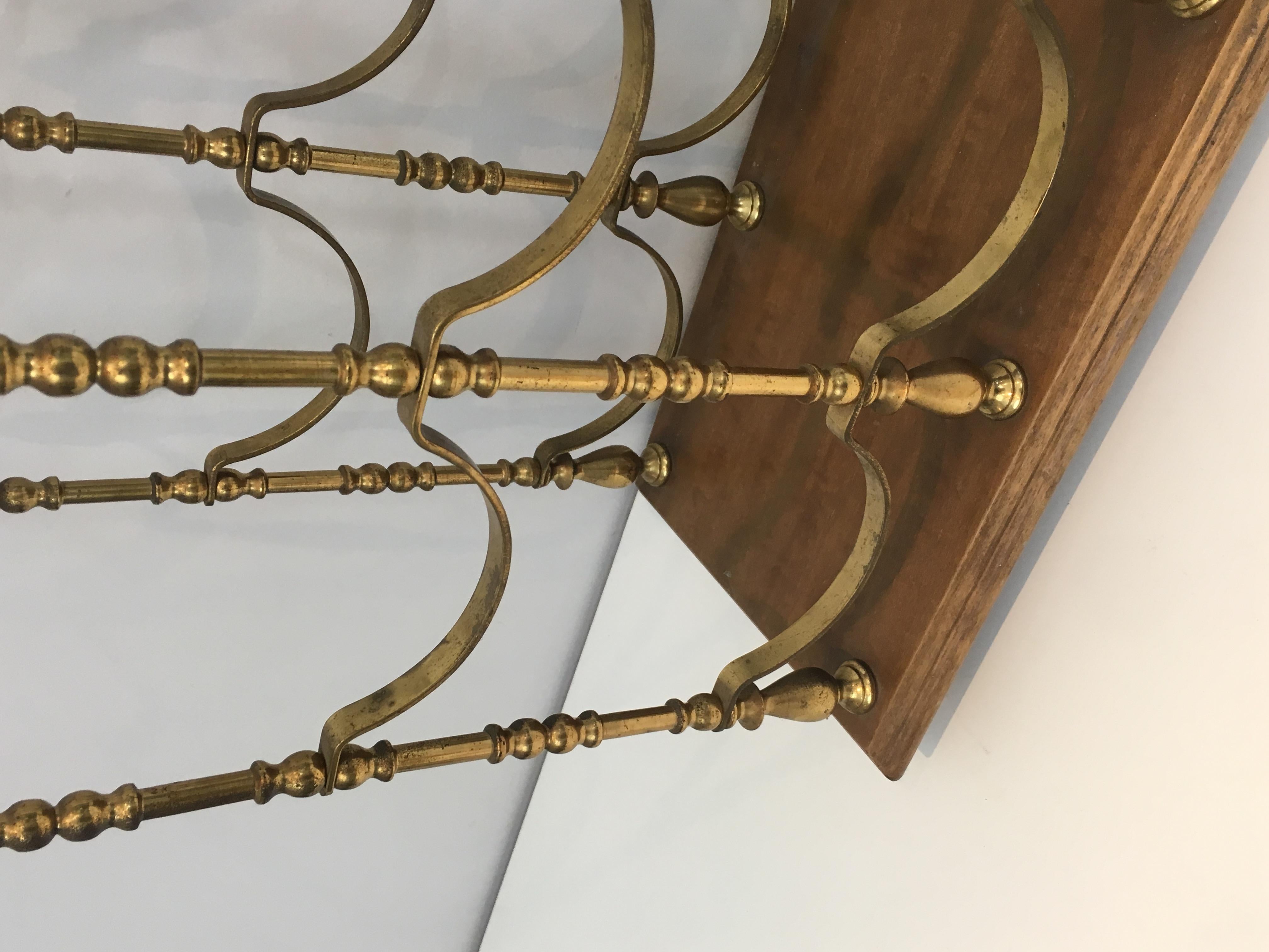 Neoclassical Style Brass and Wood Bottles Rack, French, circa 1960 4
