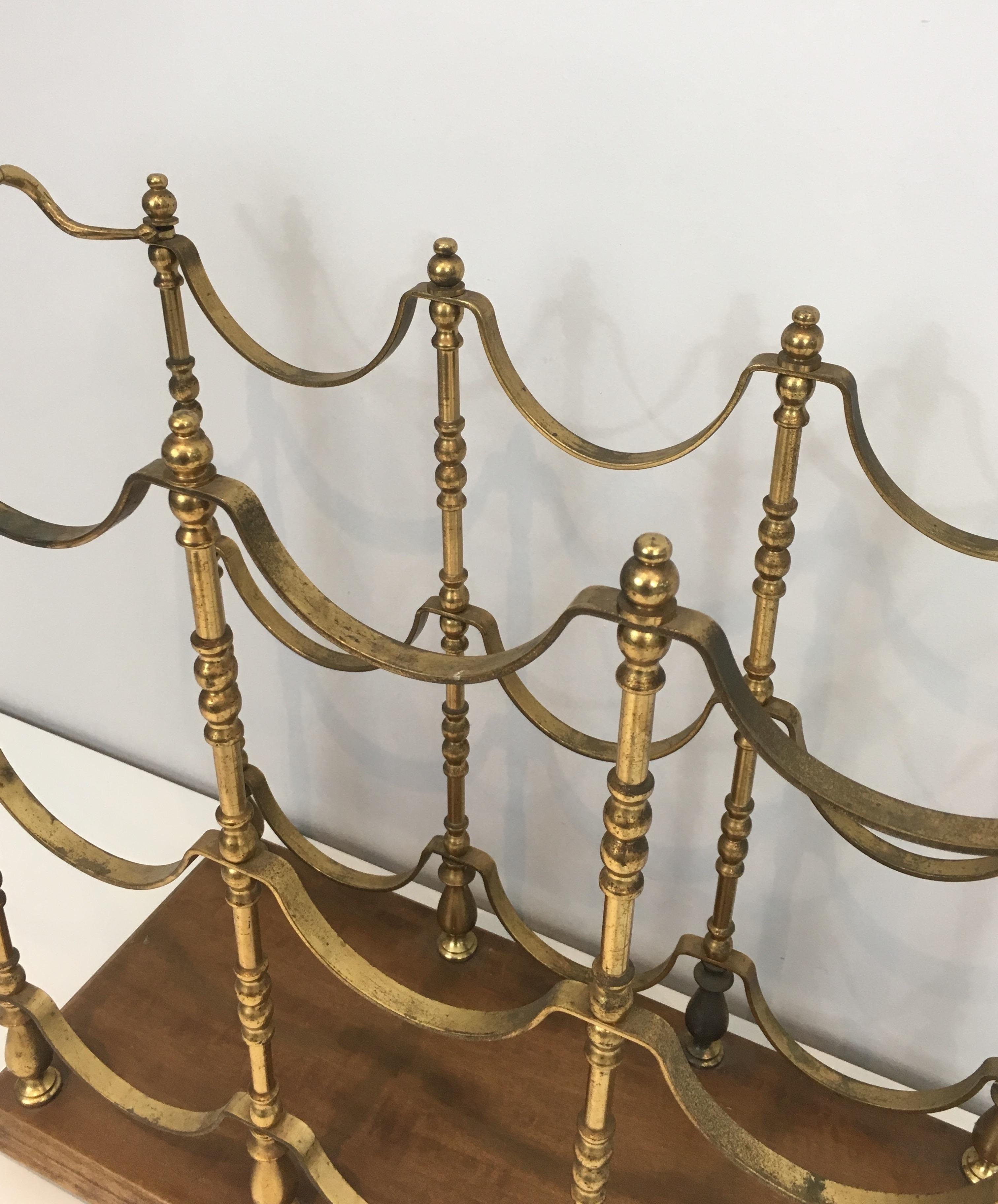Neoclassical Style Brass and Wood Bottles Rack, French, circa 1960 5