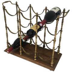 Neoclassical Style Brass and Wood Bottles Rack, French, circa 1960