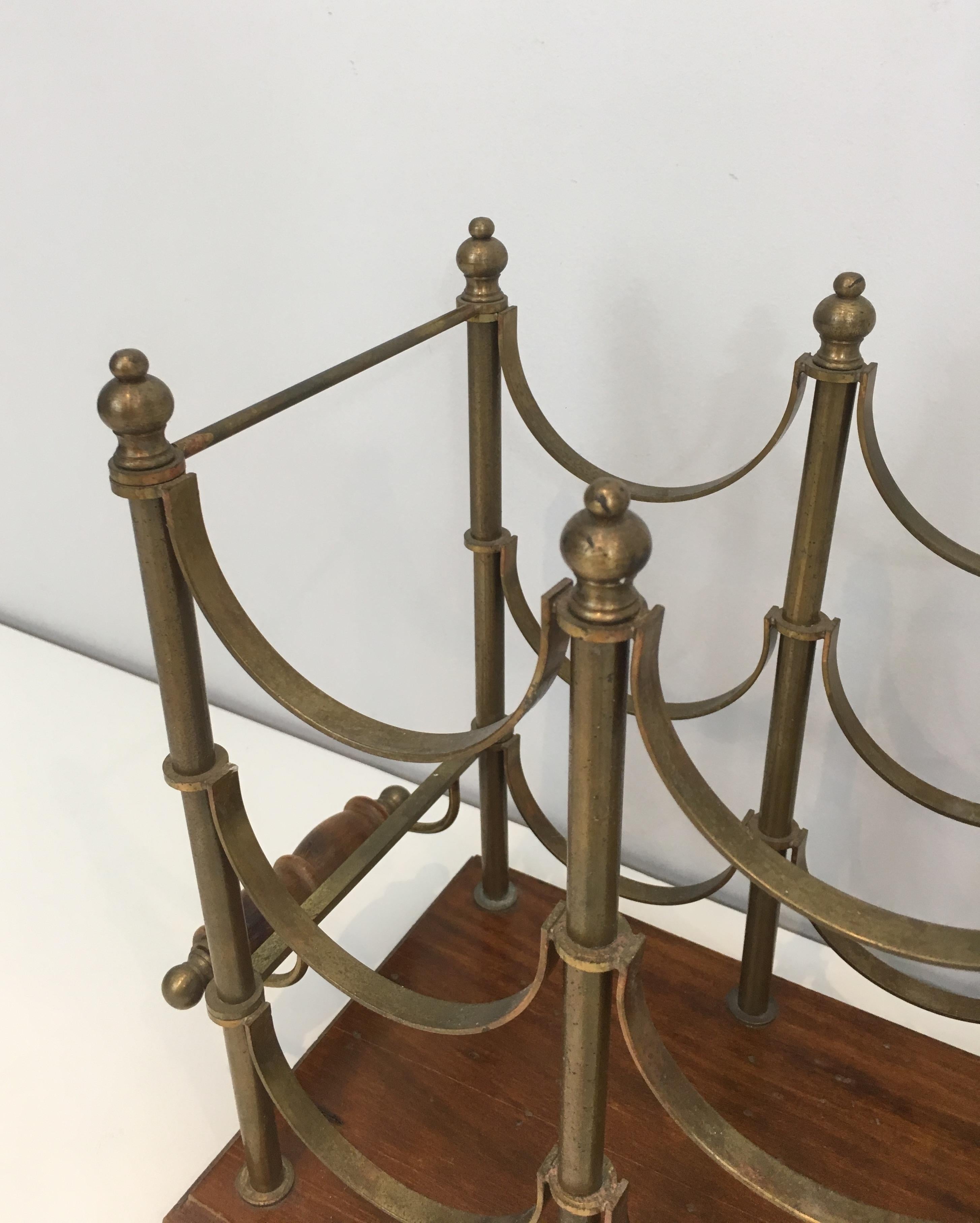Neoclassical Style Brass and Wood Bottles Rack, French, circa 1970 6