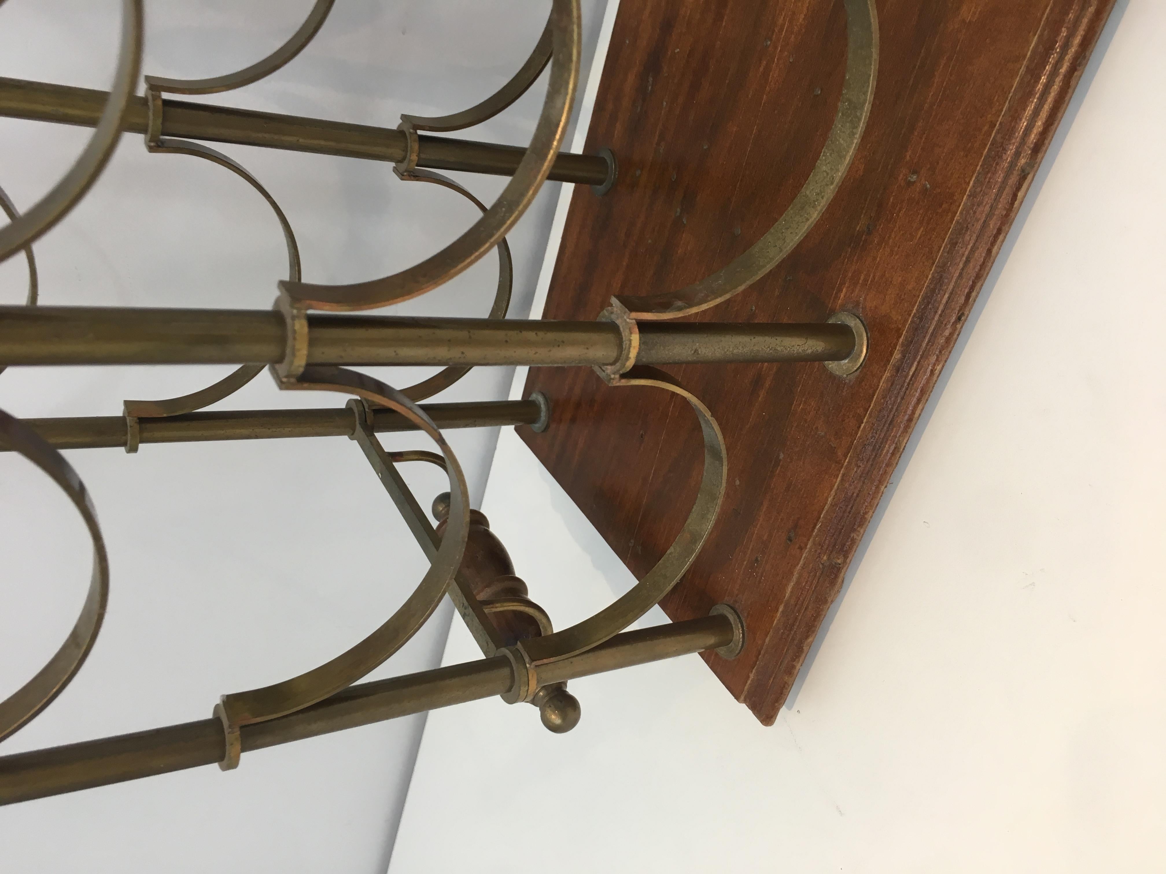 Neoclassical Style Brass and Wood Bottles Rack, French, circa 1970 7