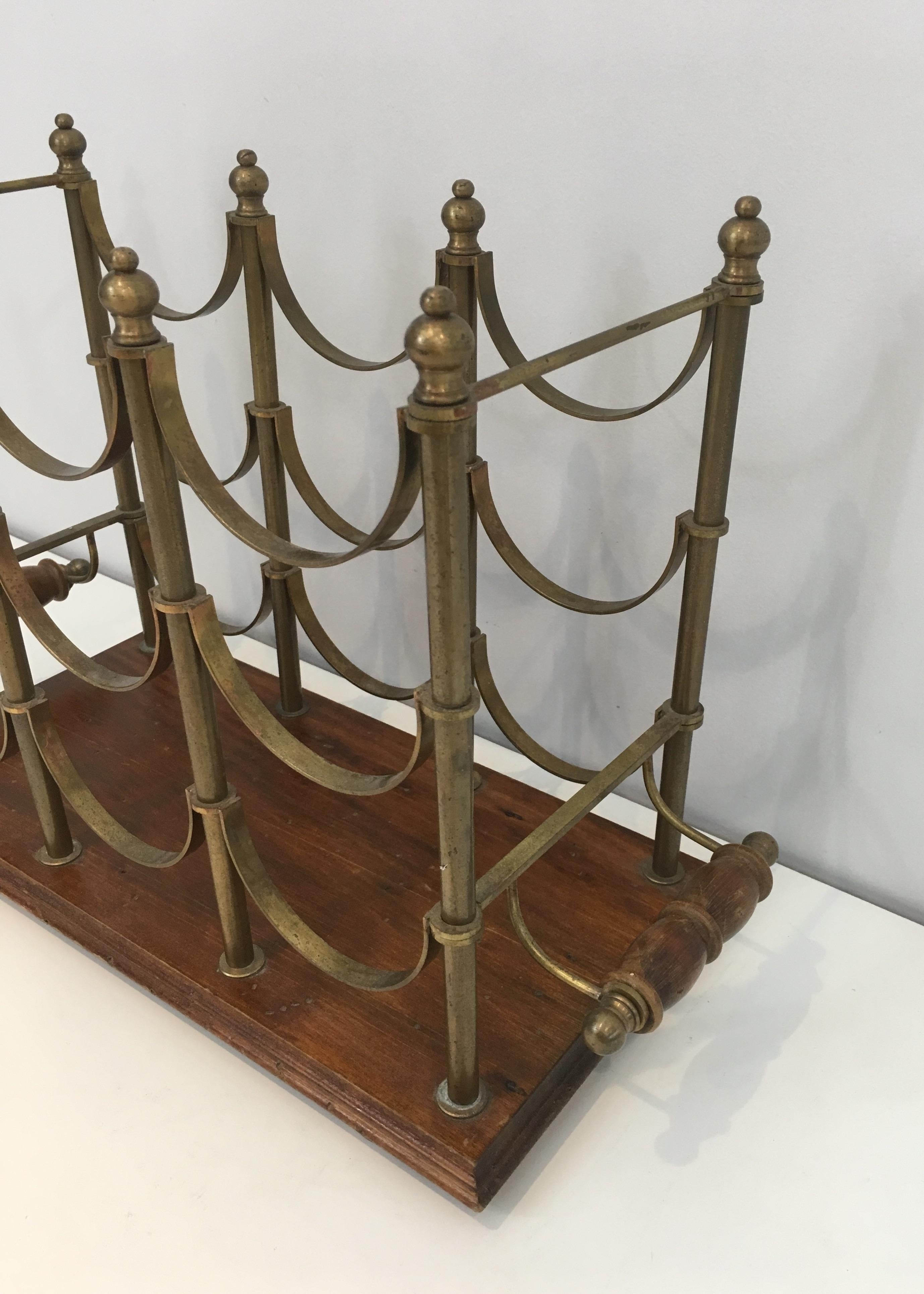 Neoclassical Style Brass and Wood Bottles Rack, French, circa 1970 8