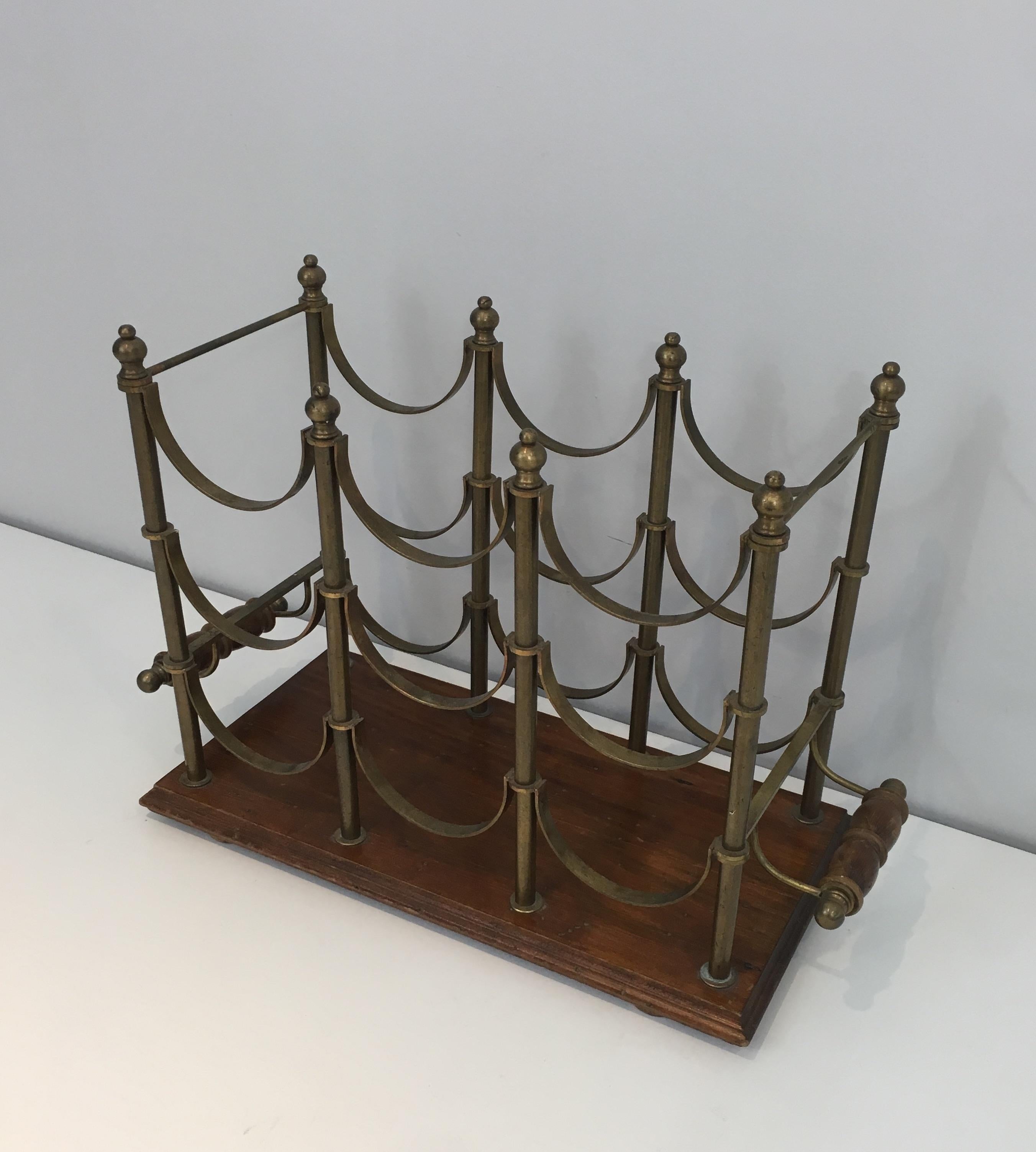 Neoclassical Style Brass and Wood Bottles Rack, French, circa 1970 11