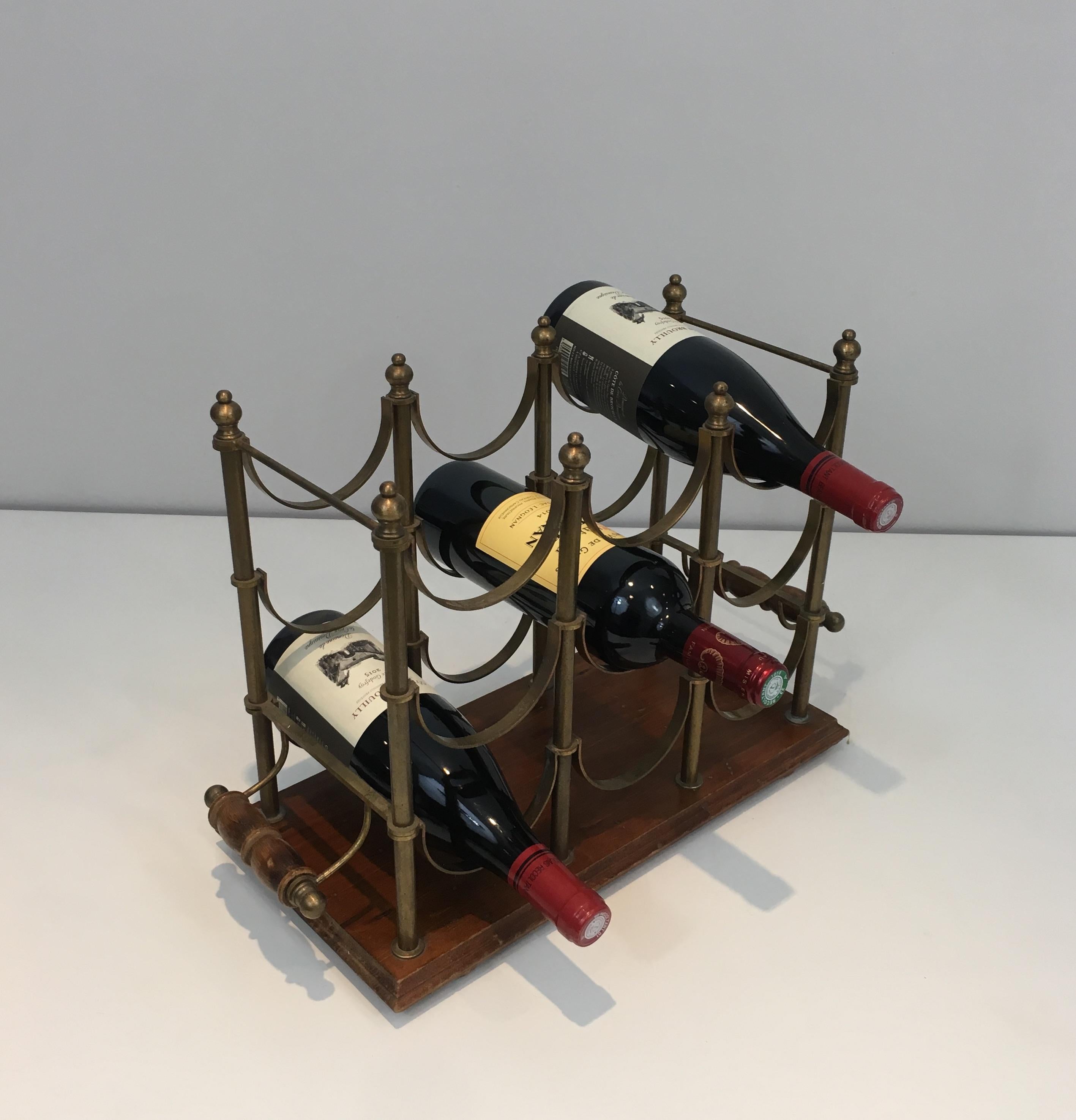 Neoclassical Style Brass and Wood Bottles Rack, French, circa 1970 12