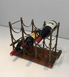 Neoclassical Style Brass and Wood Bottles Rack, French, circa 1970