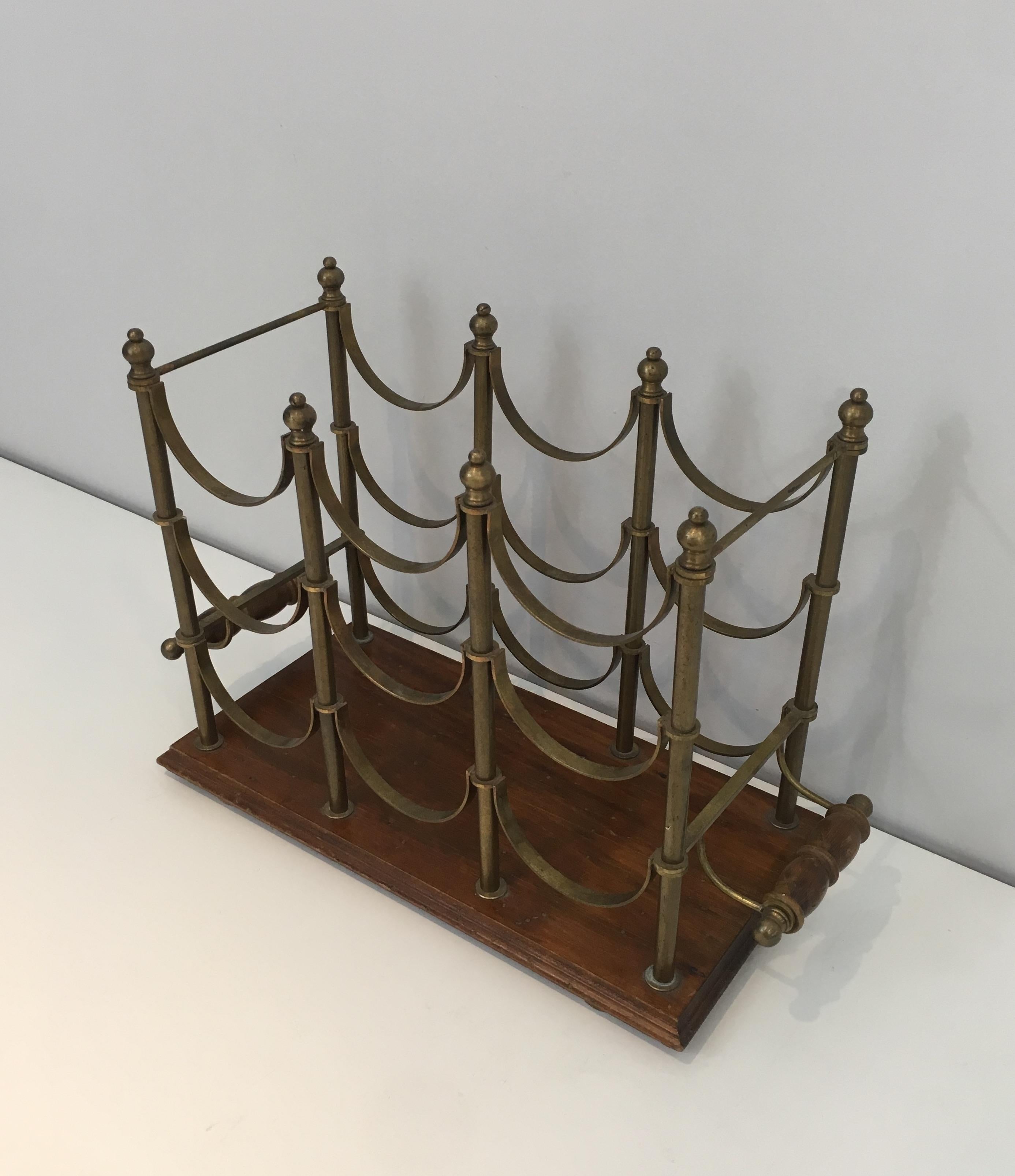 Neoclassical Style Brass and Wood Bottles Rack, French, circa 1970 2